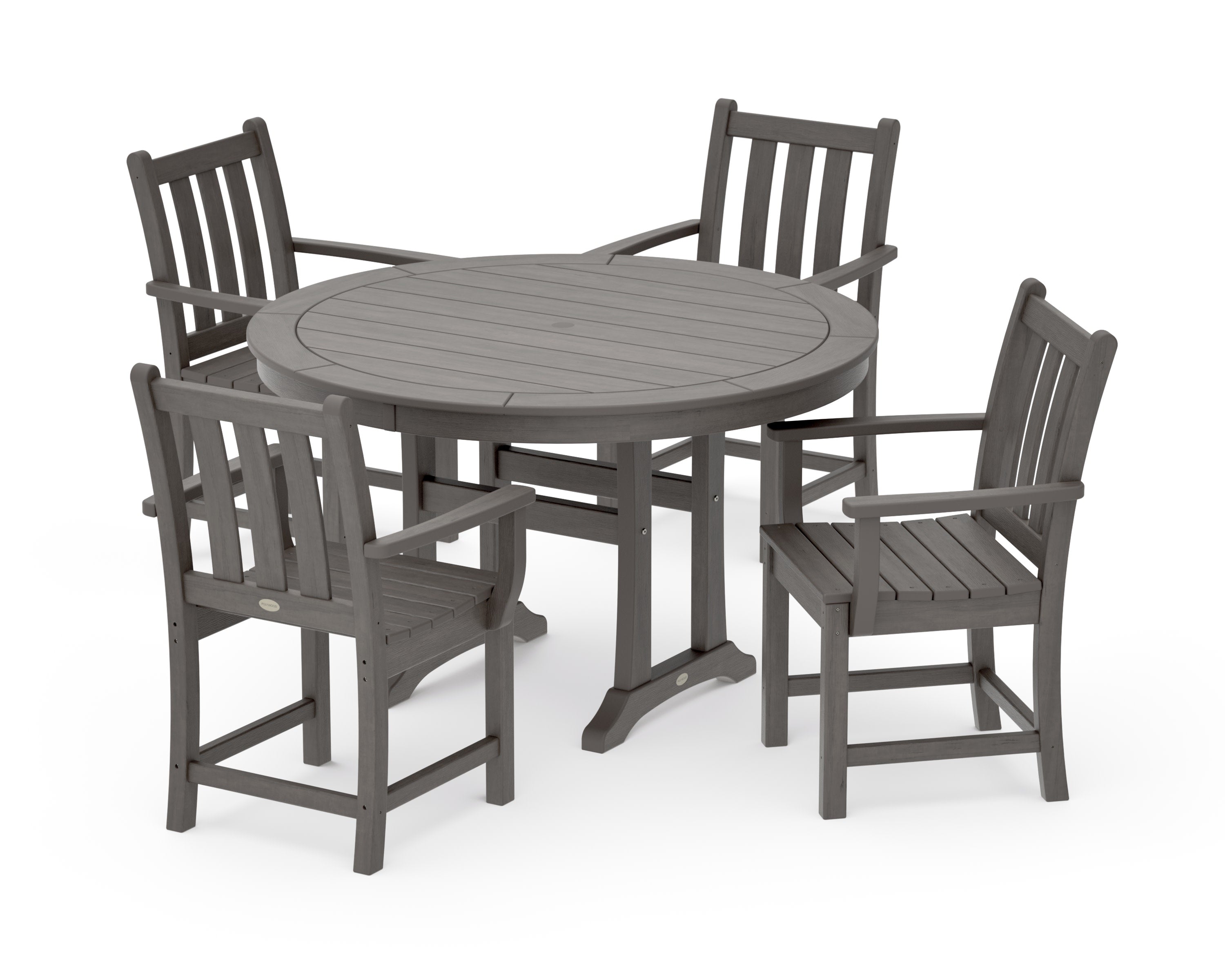 Traditional Garden 5-Piece Round Dining Set with Trestle Legs in Driftwood