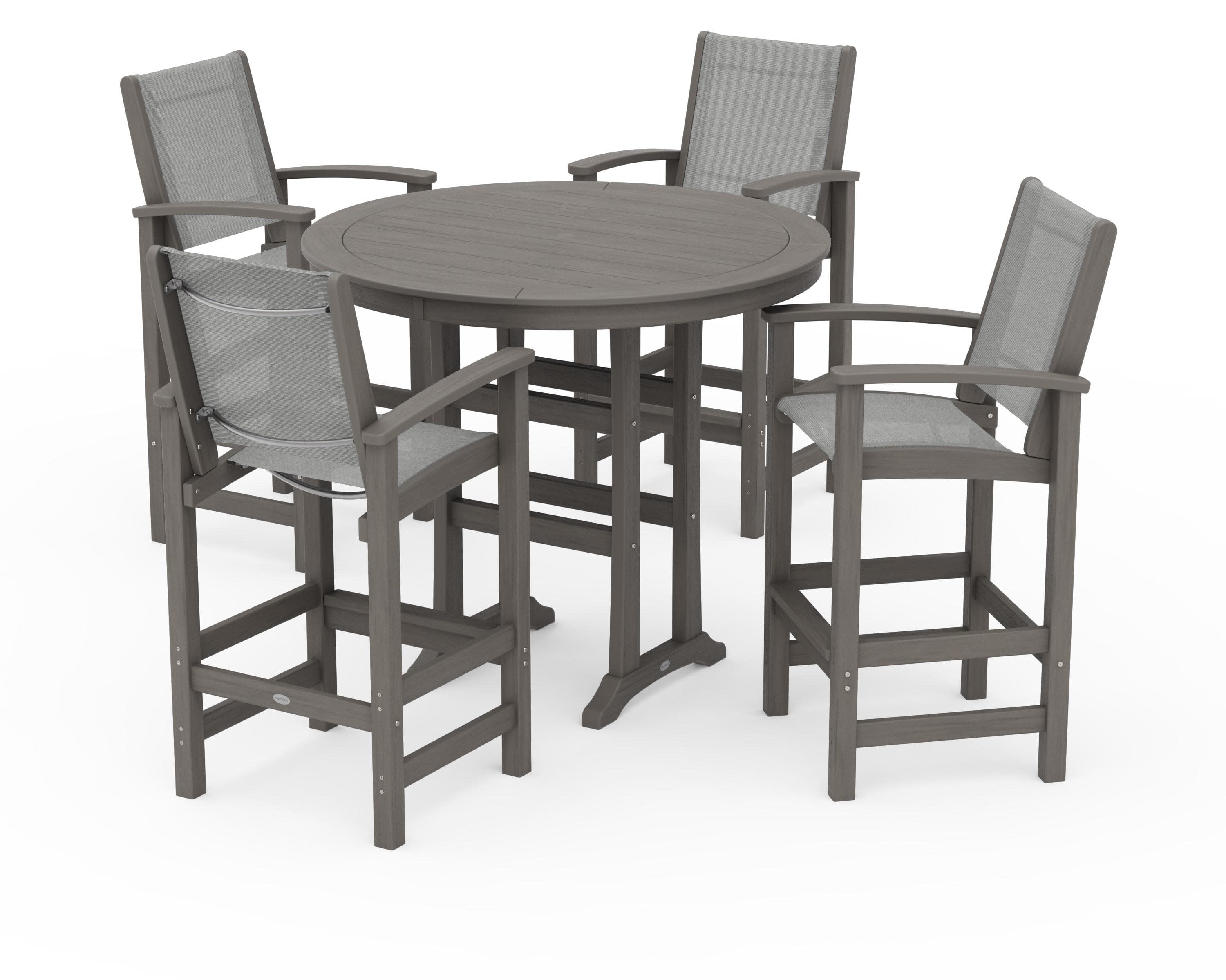 Coastal 5-Piece Nautical Trestle Bar Set in Driftwood / Metallic Sling
