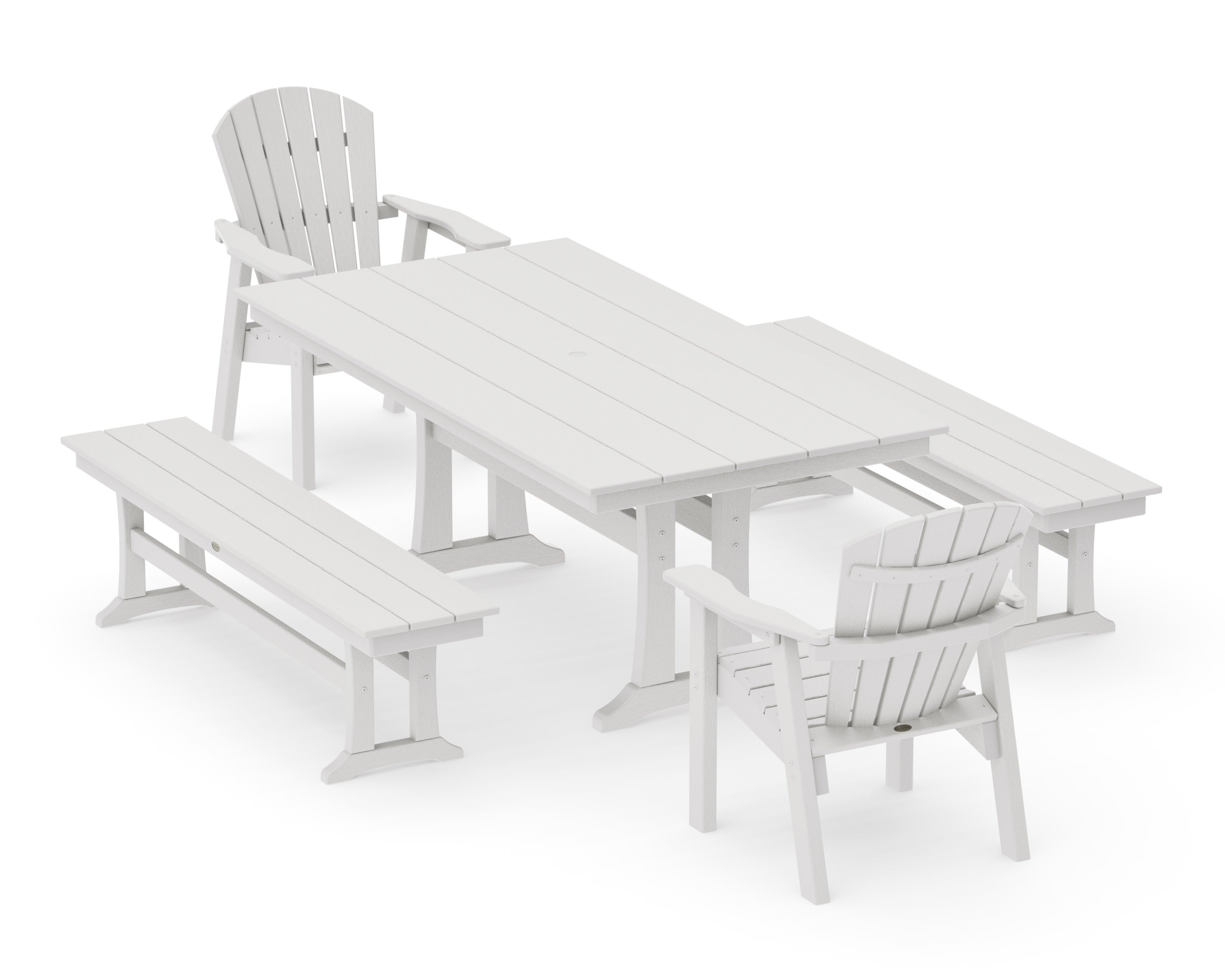 Seashell 5-Piece Farmhouse Dining Set With Trestle Legs in Vintage White