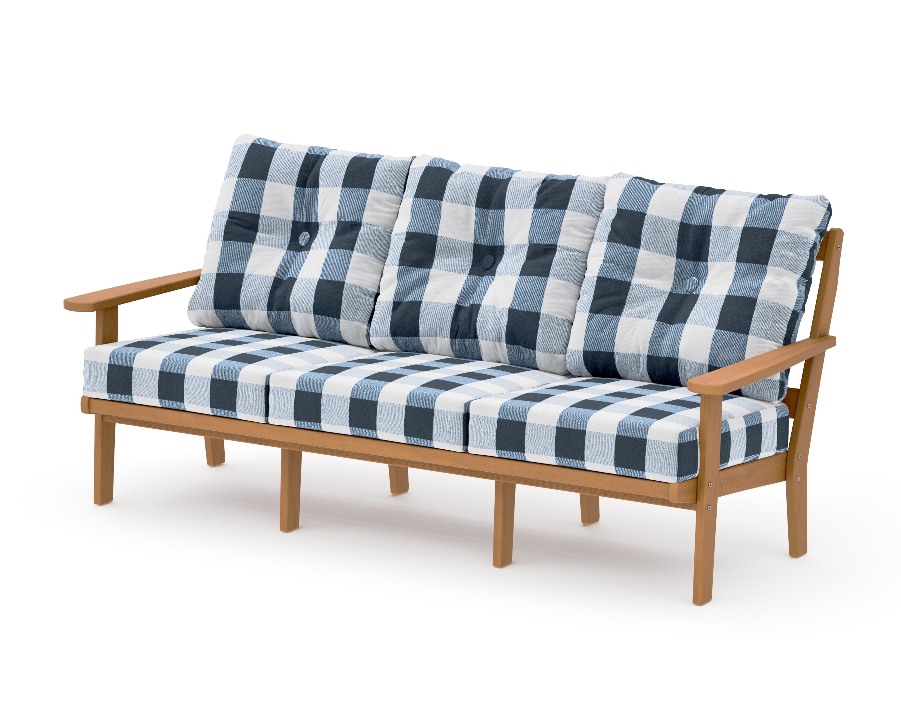 Mission Deep Seating Sofa in Natural / Buffalo Plaid Marine Indigo