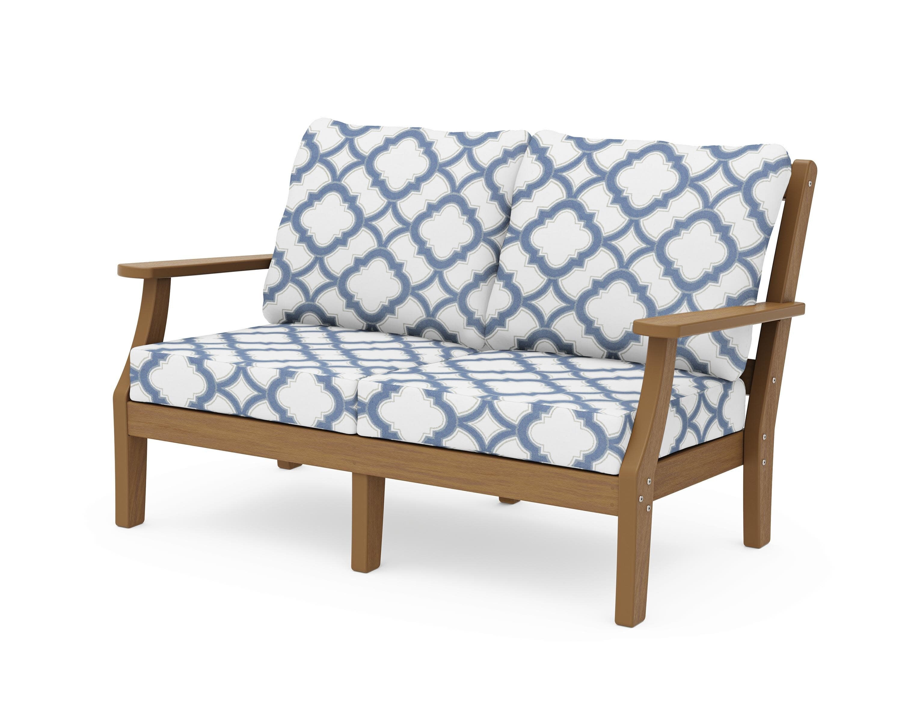 Chinoiserie Deep Seating Loveseat in Natural / Trellis Sky Blue