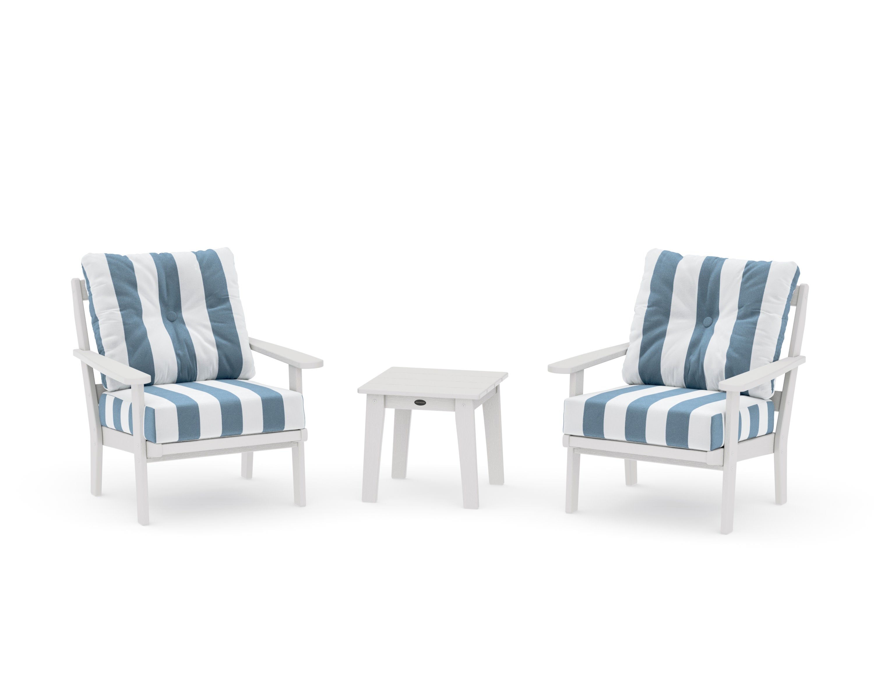 Mission 3-Piece Deep Seating Set in Vintage White / Cabana Stripe Sky Blue