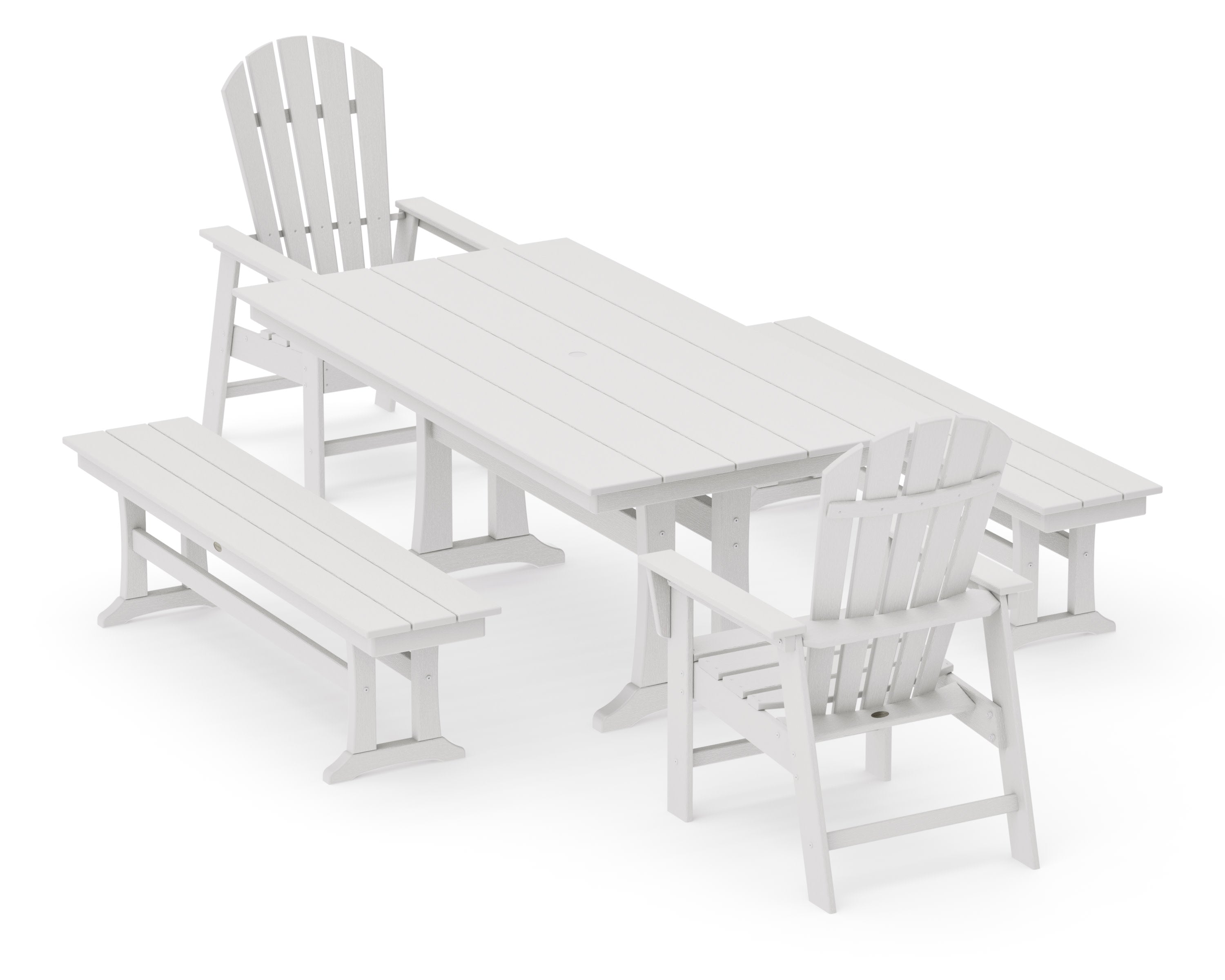 South Beach 5-Piece Farmhouse Dining Set With Trestle Legs in Vintage White