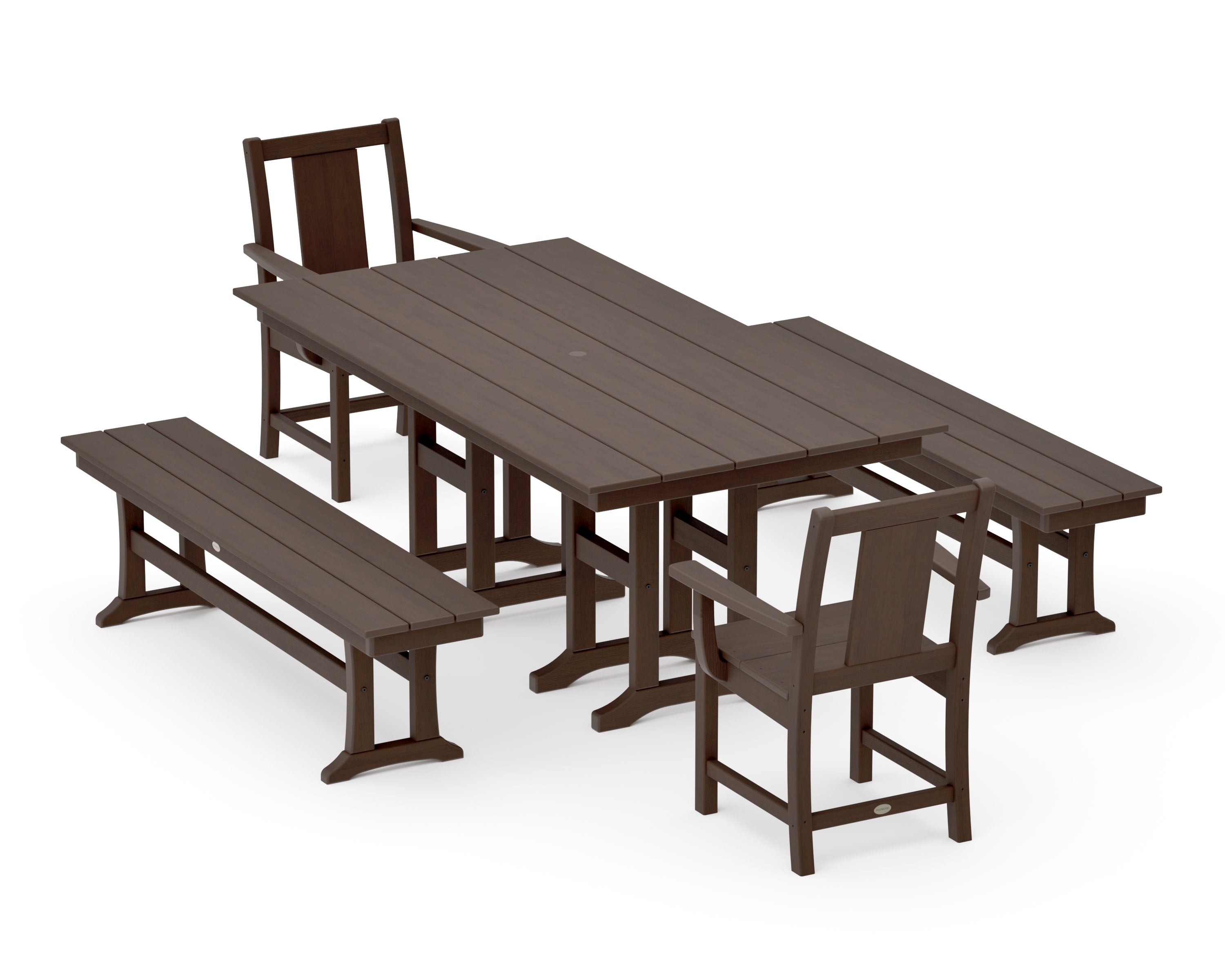 Prairie 5-Piece Farmhouse Dining Set with Benches in Kona