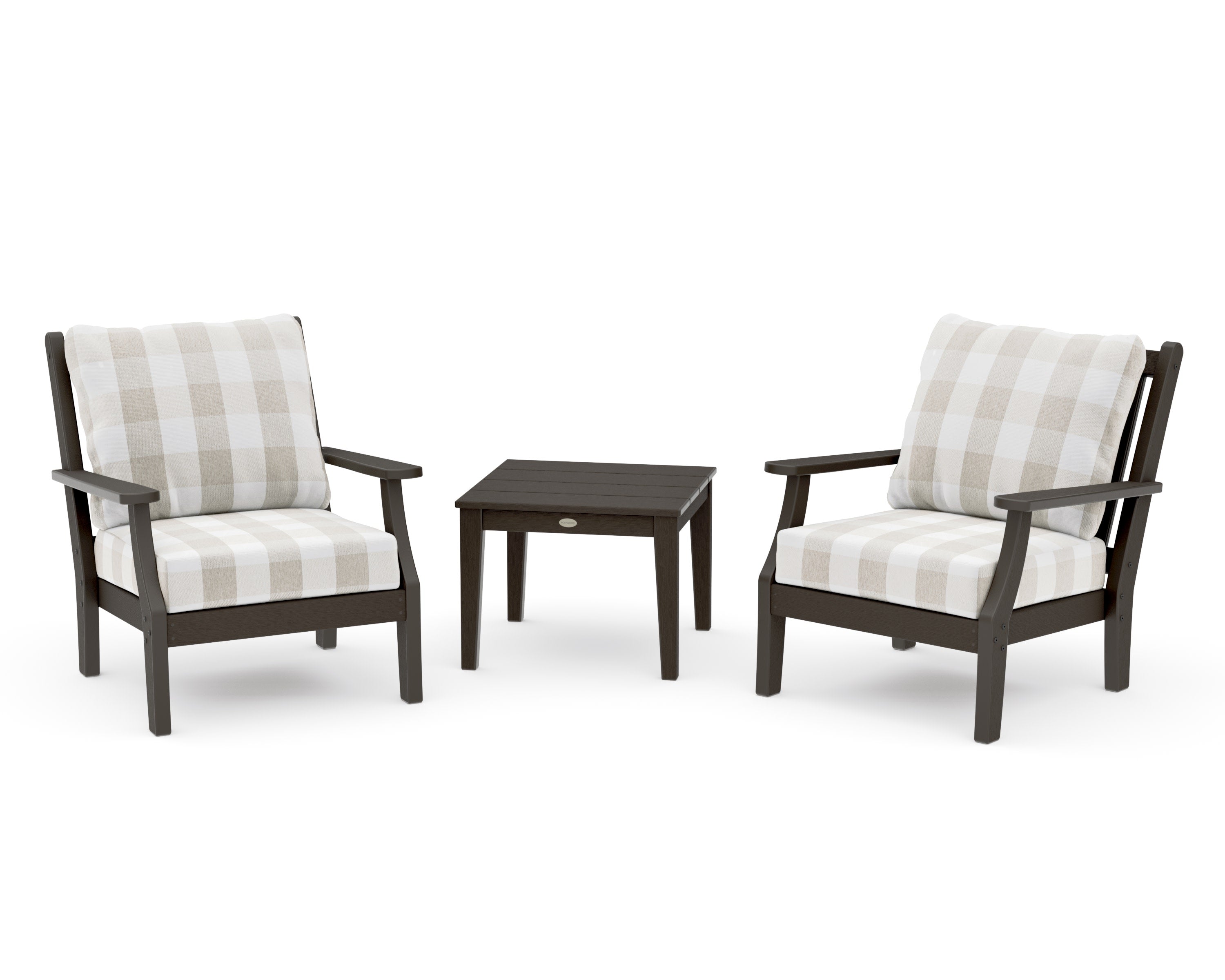 Wovendale 3-Piece Deep Seating Set in Vintage Coffee / Buffalo Plaid Dune Burlap