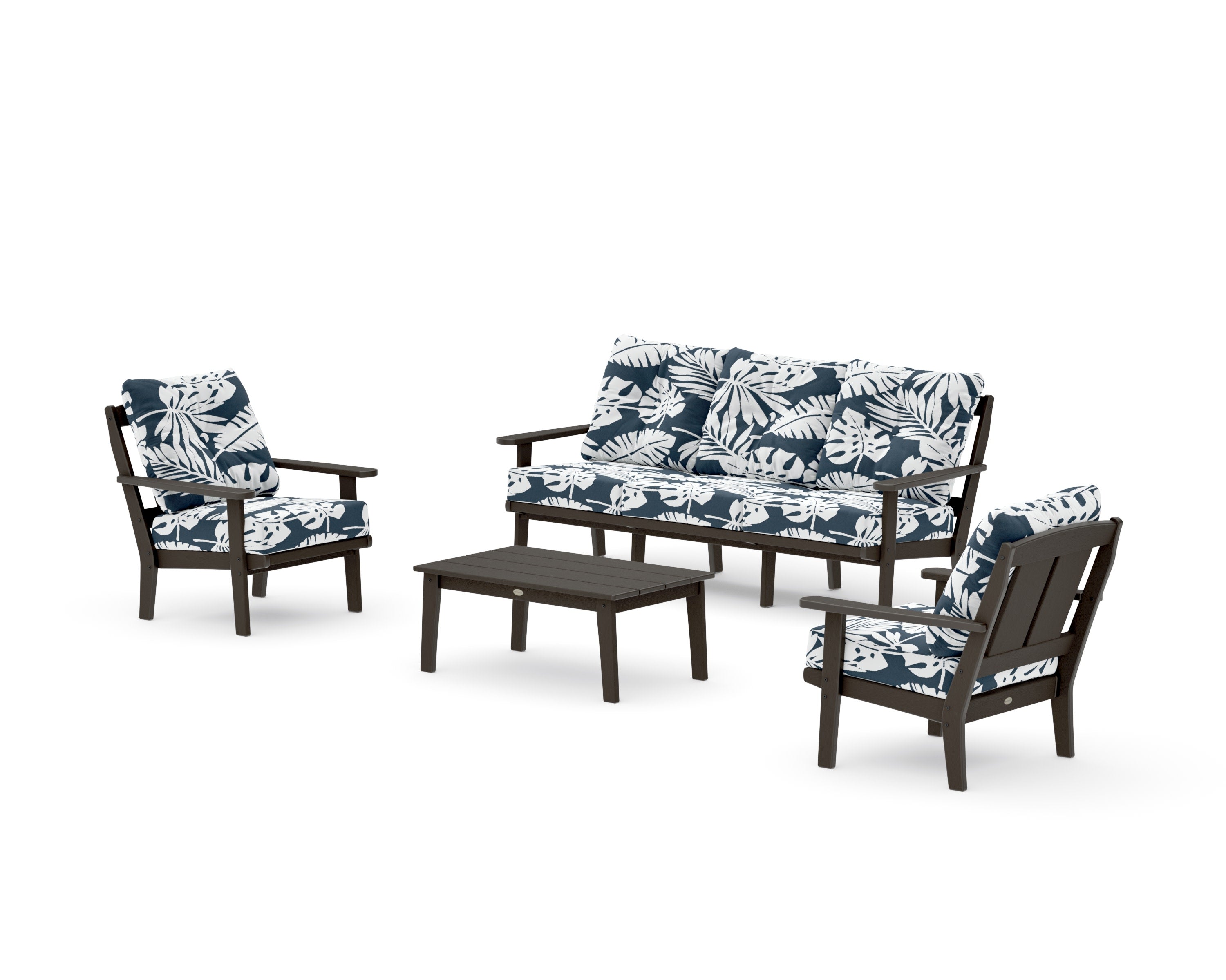 Mission 4-Piece Deep Seating Set with Sofa in Vintage Coffee / Leaf Marine Indigo