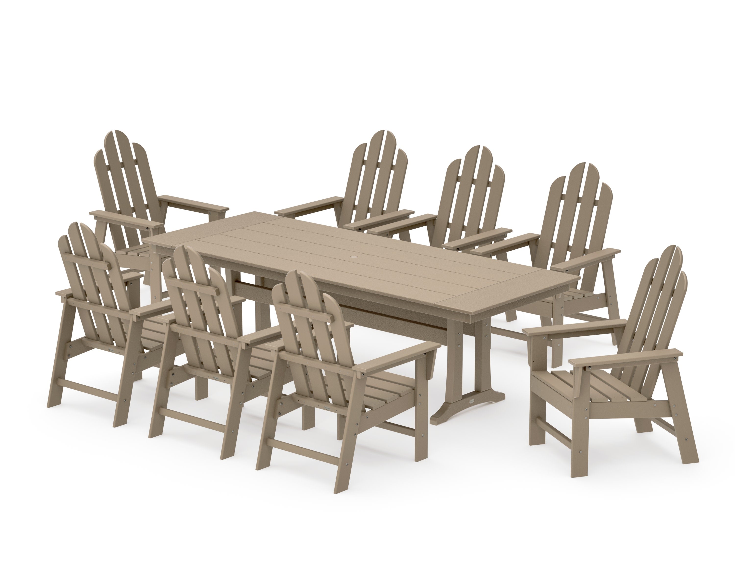Long Island 9-Piece Farmhouse Dining Set with Trestle Legs in Vintage Sahara