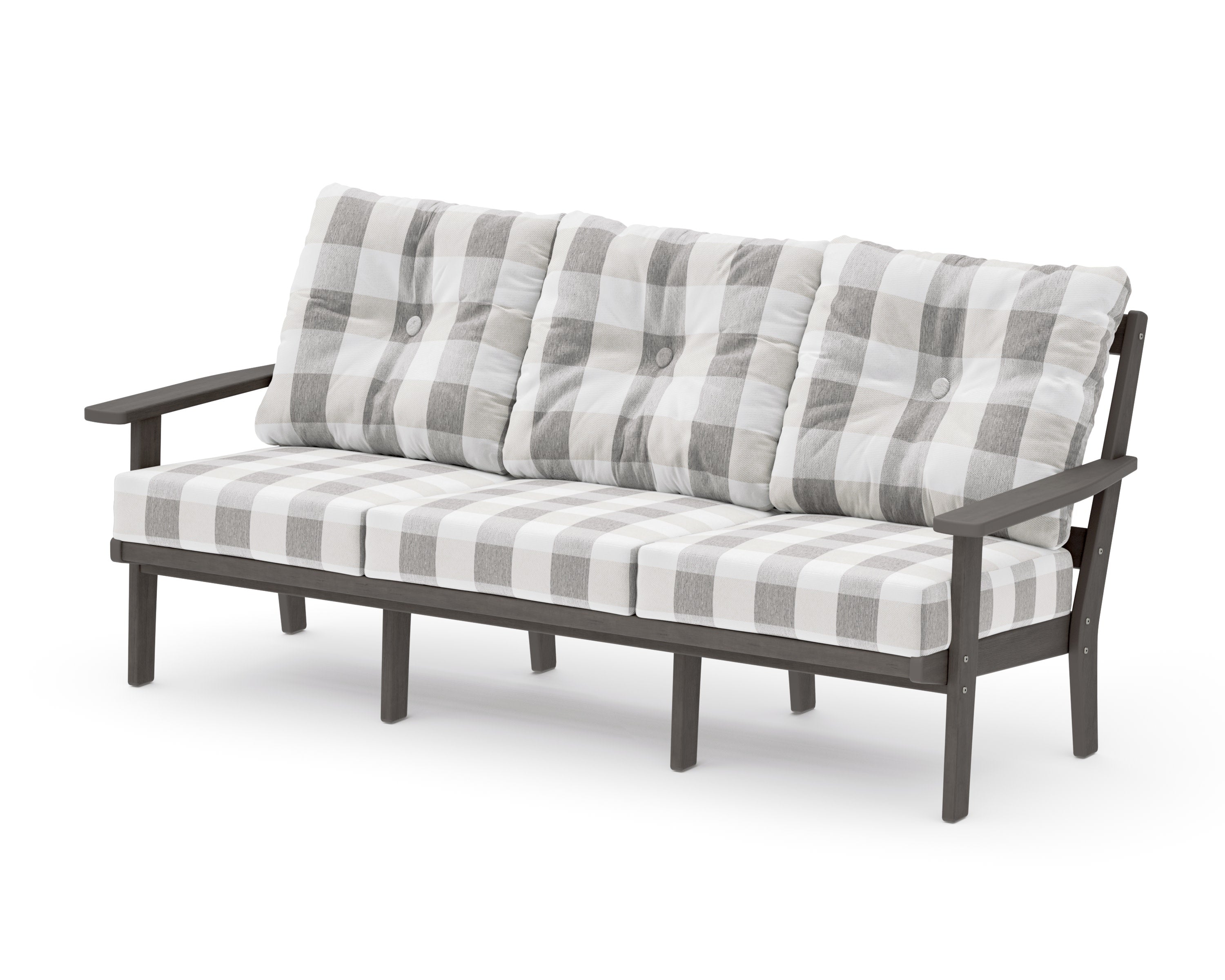 PrairieDeep Seating Sofa in Driftwood / Buffalo Plaid Grey Mist