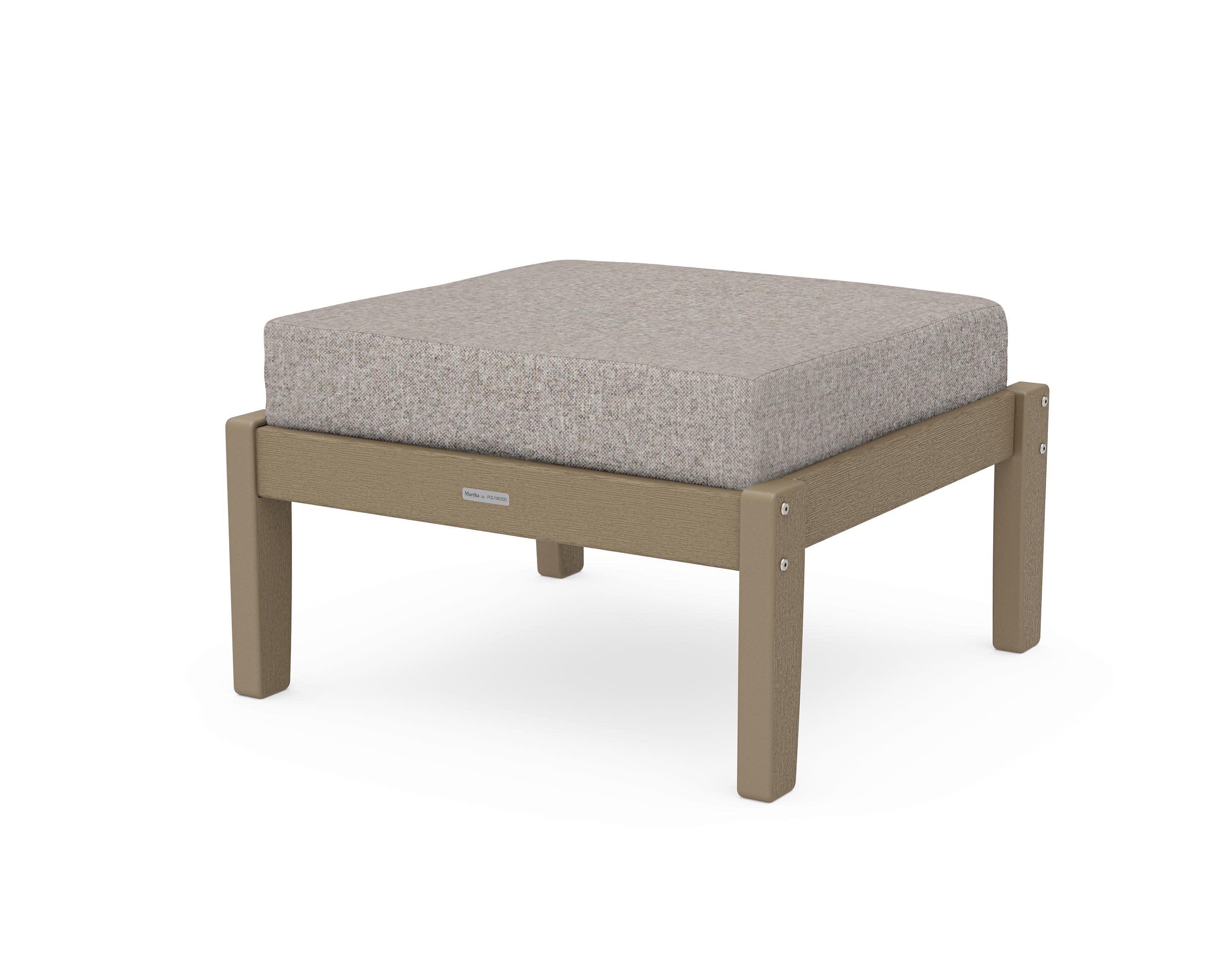 Chinoiserie Deep Seating Ottoman in Vintage Sahara / Weathered Tweed