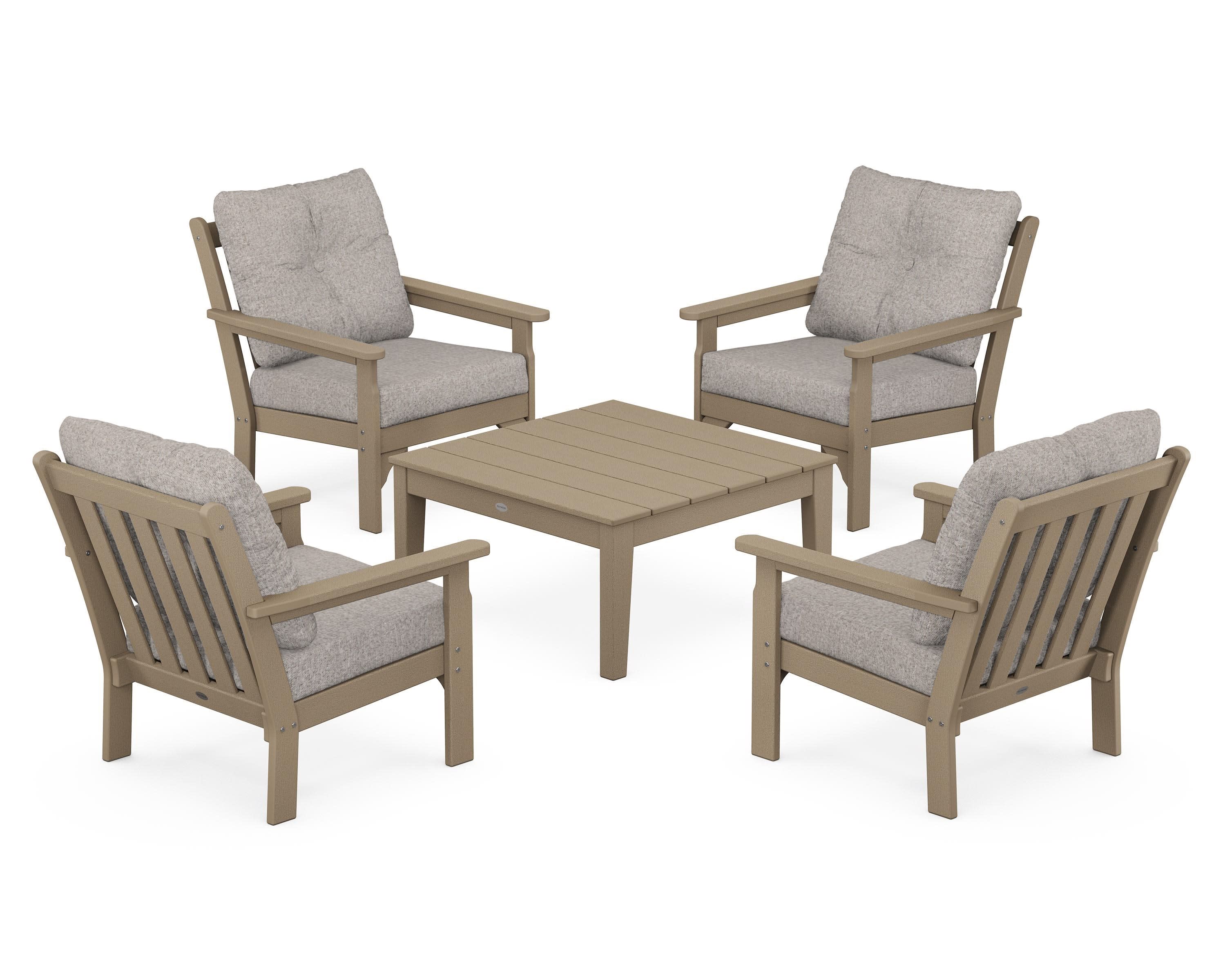 Vineyard 5-Piece Deep Seating Conversation Set in Vintage Sahara / Weathered Tweed