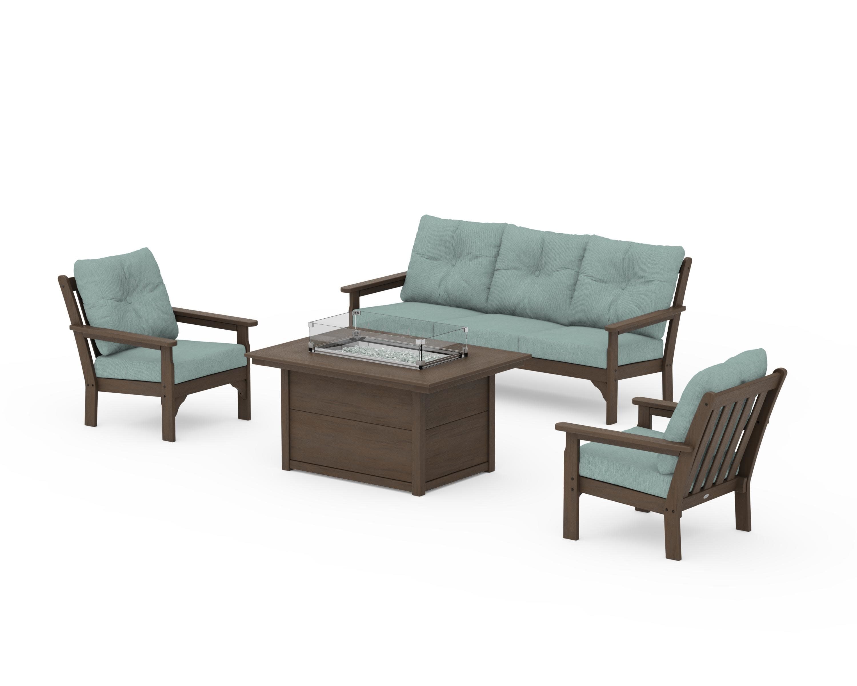 Vineyard Deep Seating Fire Pit Table Set in Kona / Glacier Spa