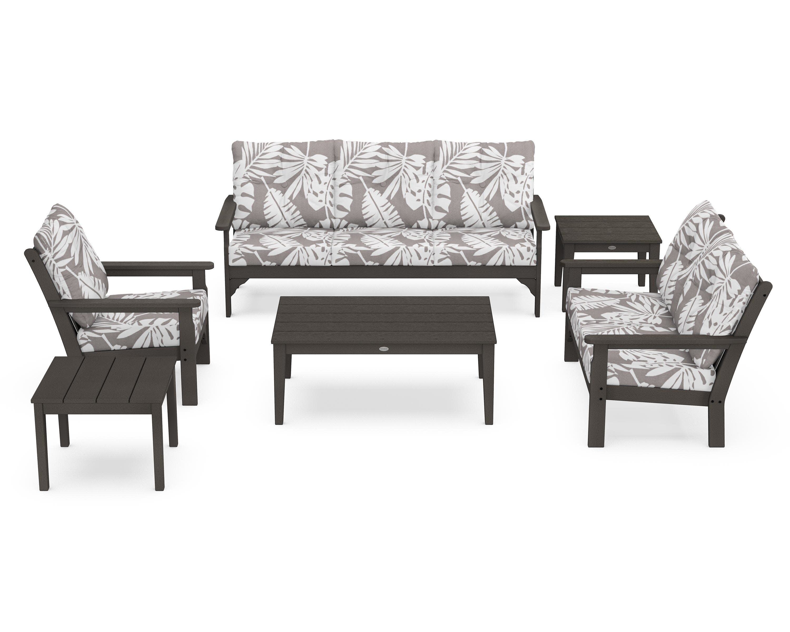 Vineyard 6-Piece Deep Seating Set in Vintage Coffee / Leaf Grey Mist