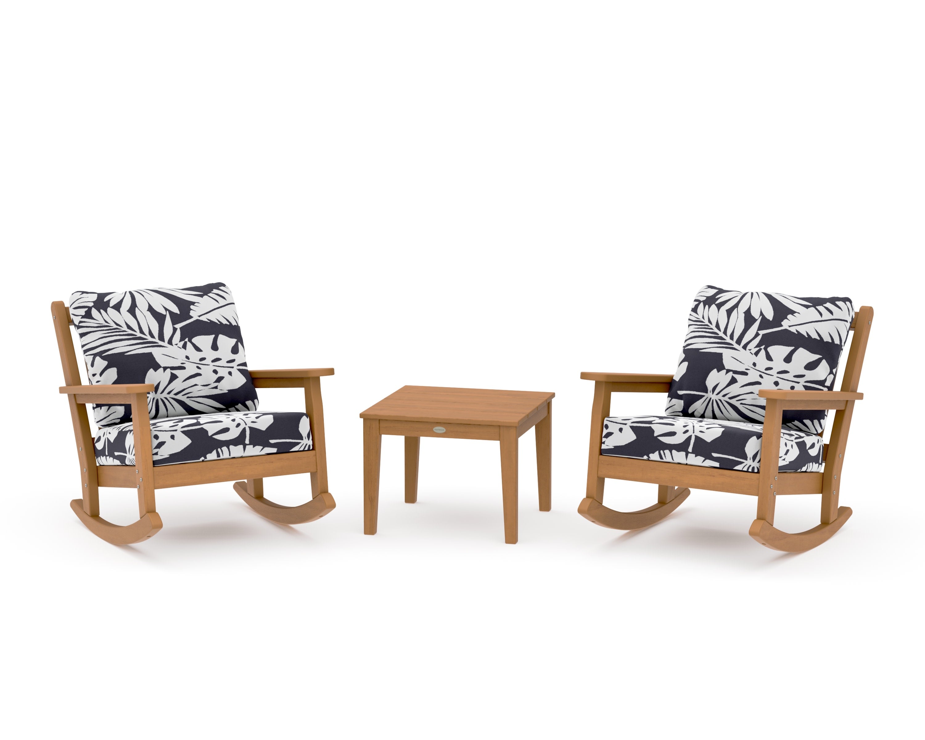 Chippendale 3-Piece Deep Seating Rocker Set in Natural / Leaf Navy