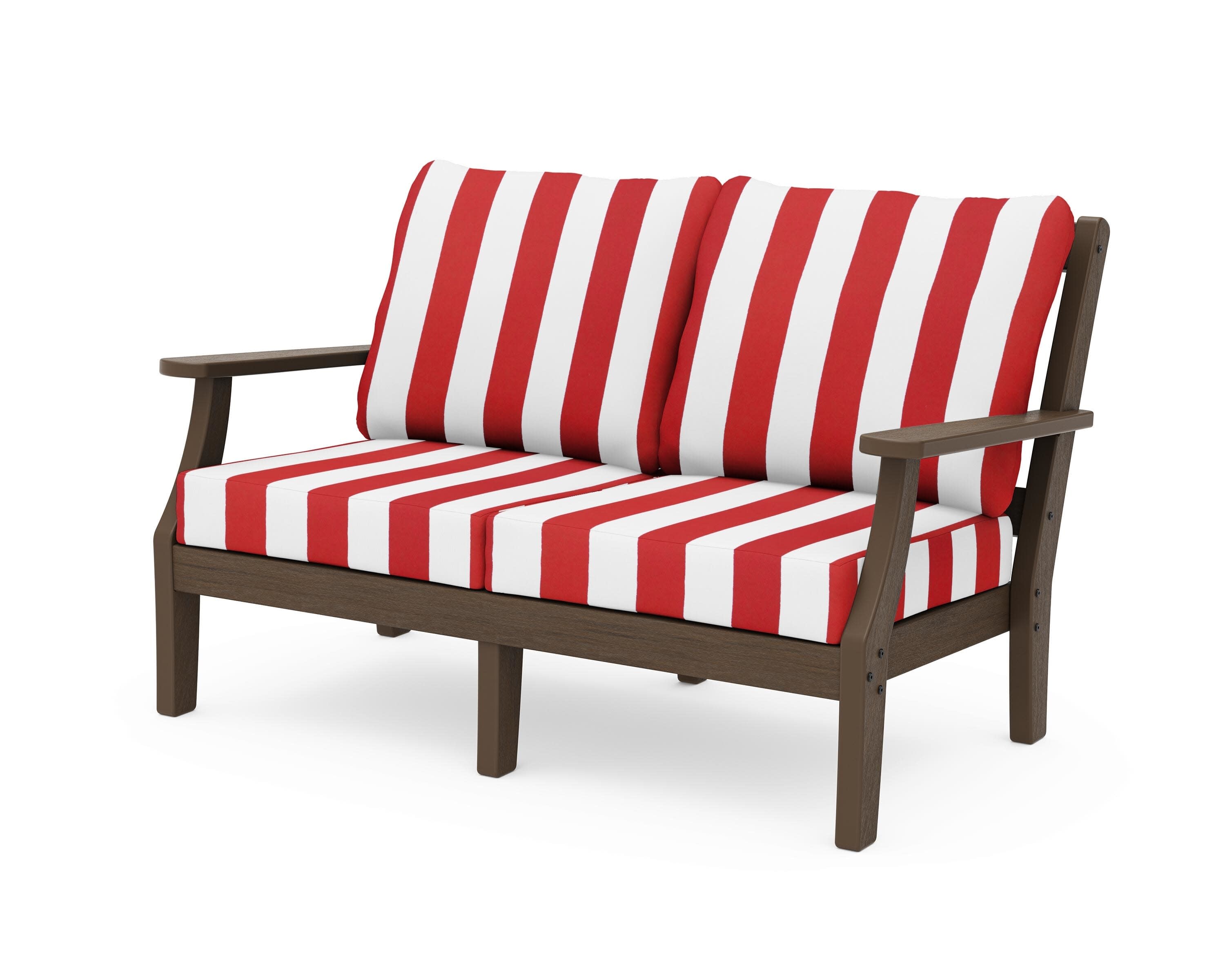 Chinoiserie Deep Seating Loveseat in Kona / Cabana Stripe Crimson