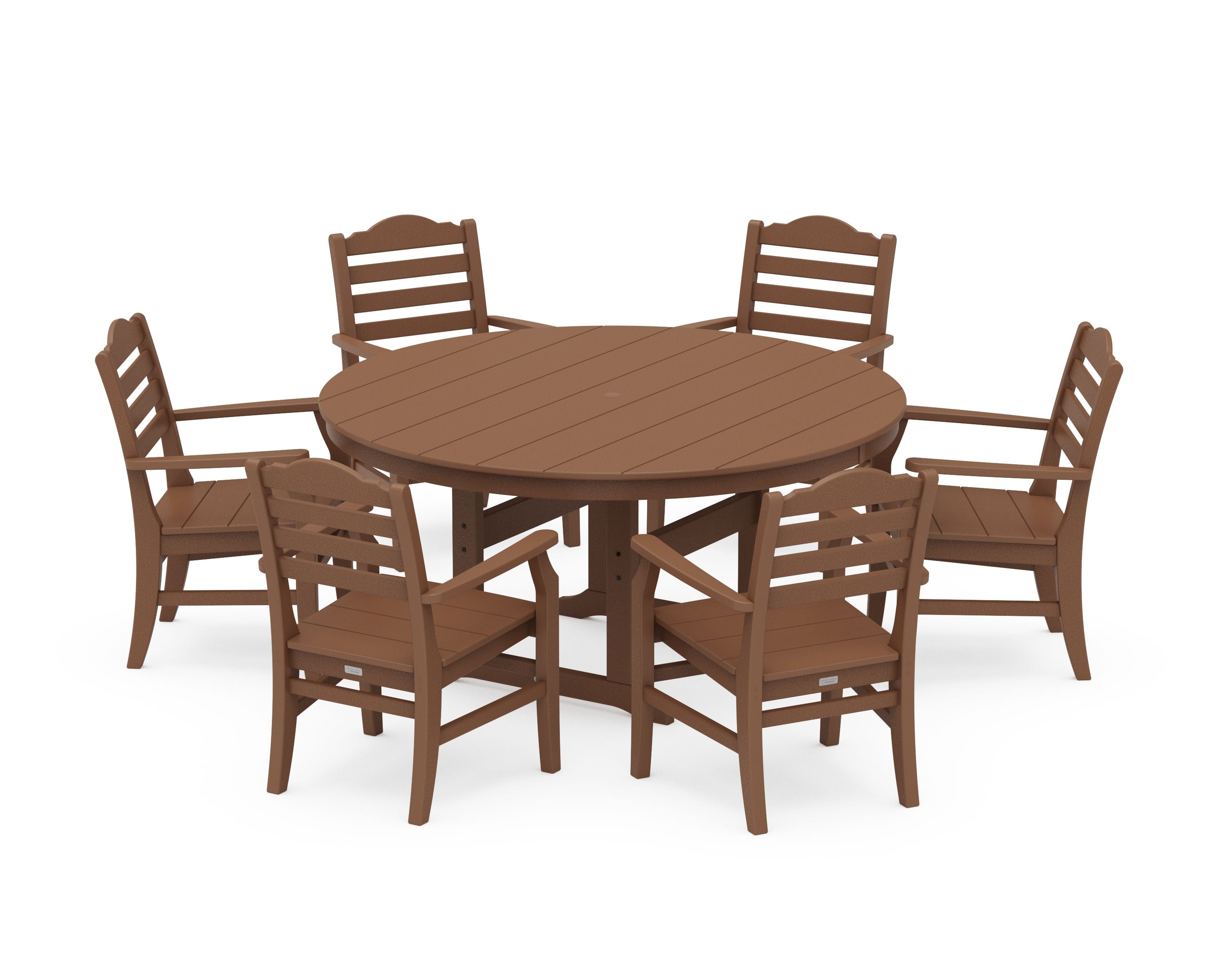Savannah 7-Piece Arm Chair Round Farmhouse Dining Set in Teak