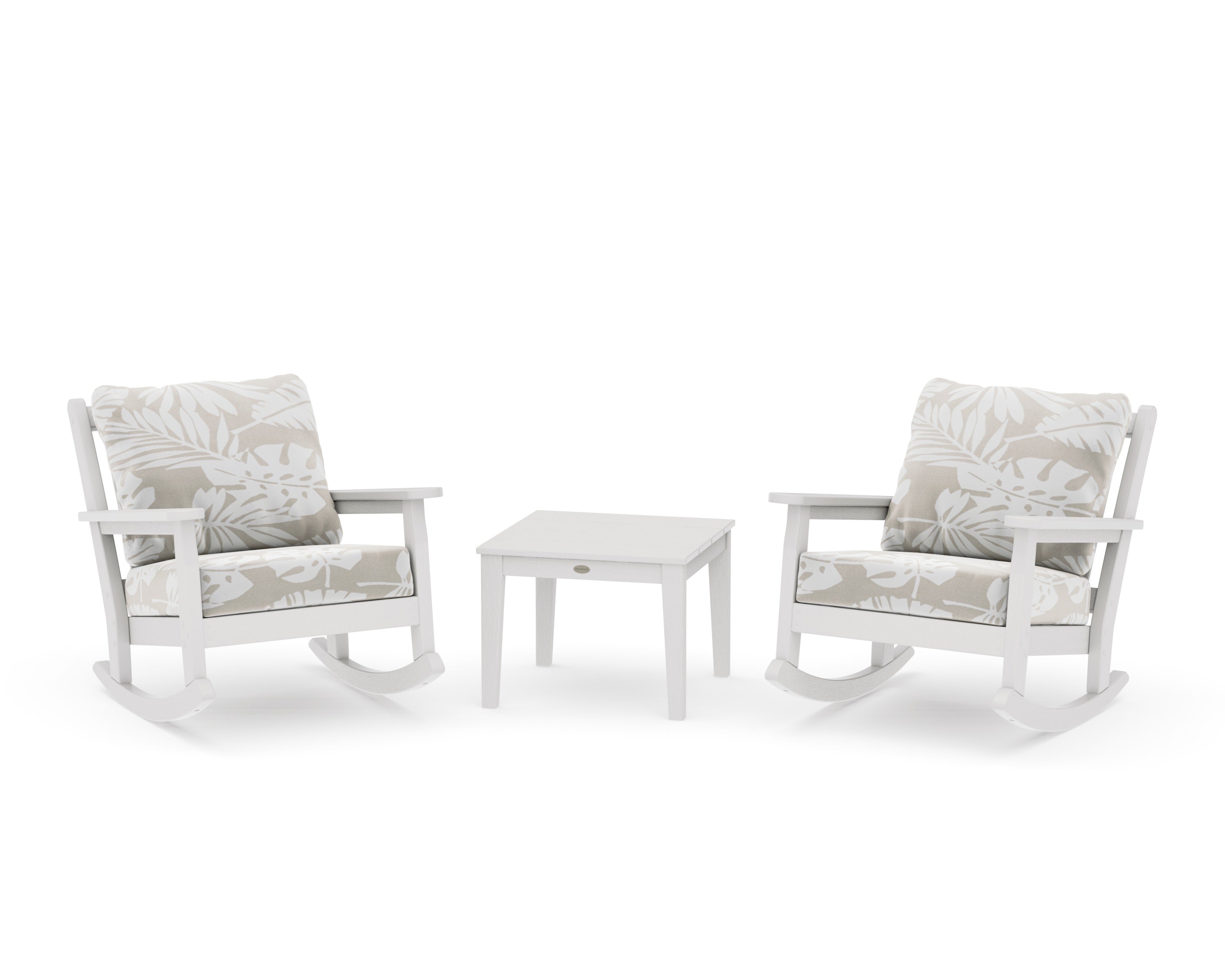 Chippendale 3-Piece Deep Seating Rocker Set in Vintage White / Leaf Dune Burlap