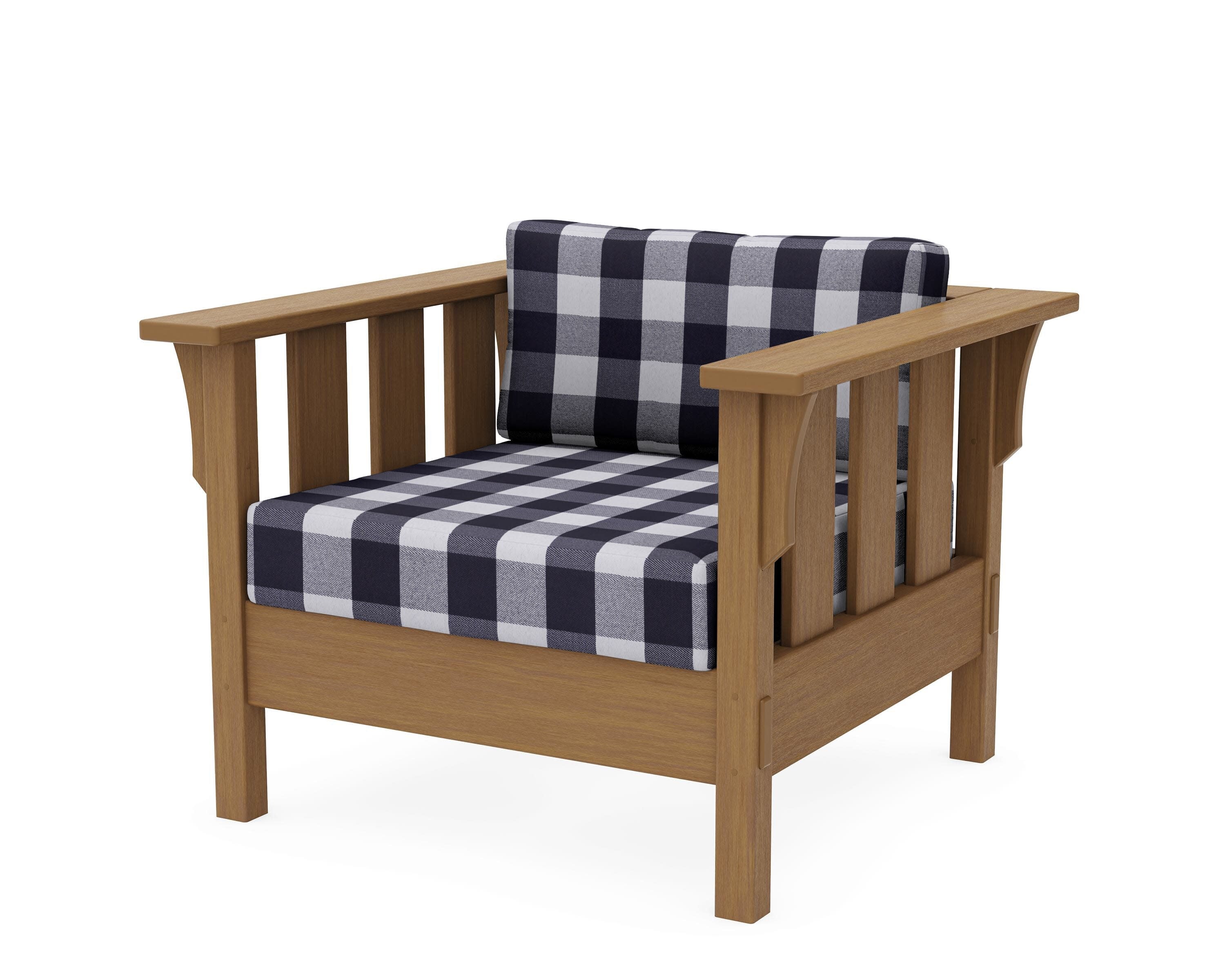 Acadia Deep Seating Chair in Natural / Buffalo Plaid Navy