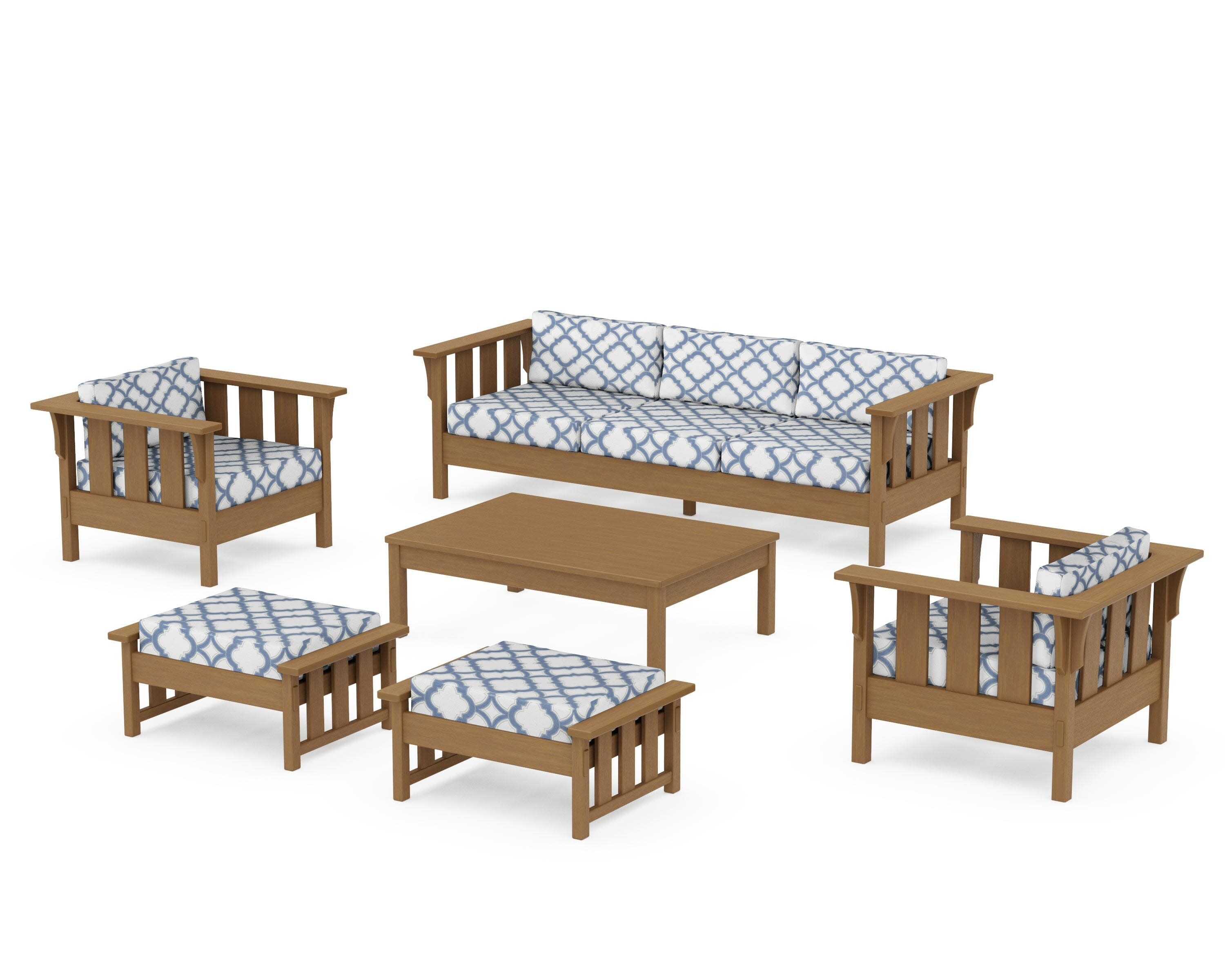 Acadia 6-Piece Lounge Sofa Set in Natural / Trellis Sky Blue