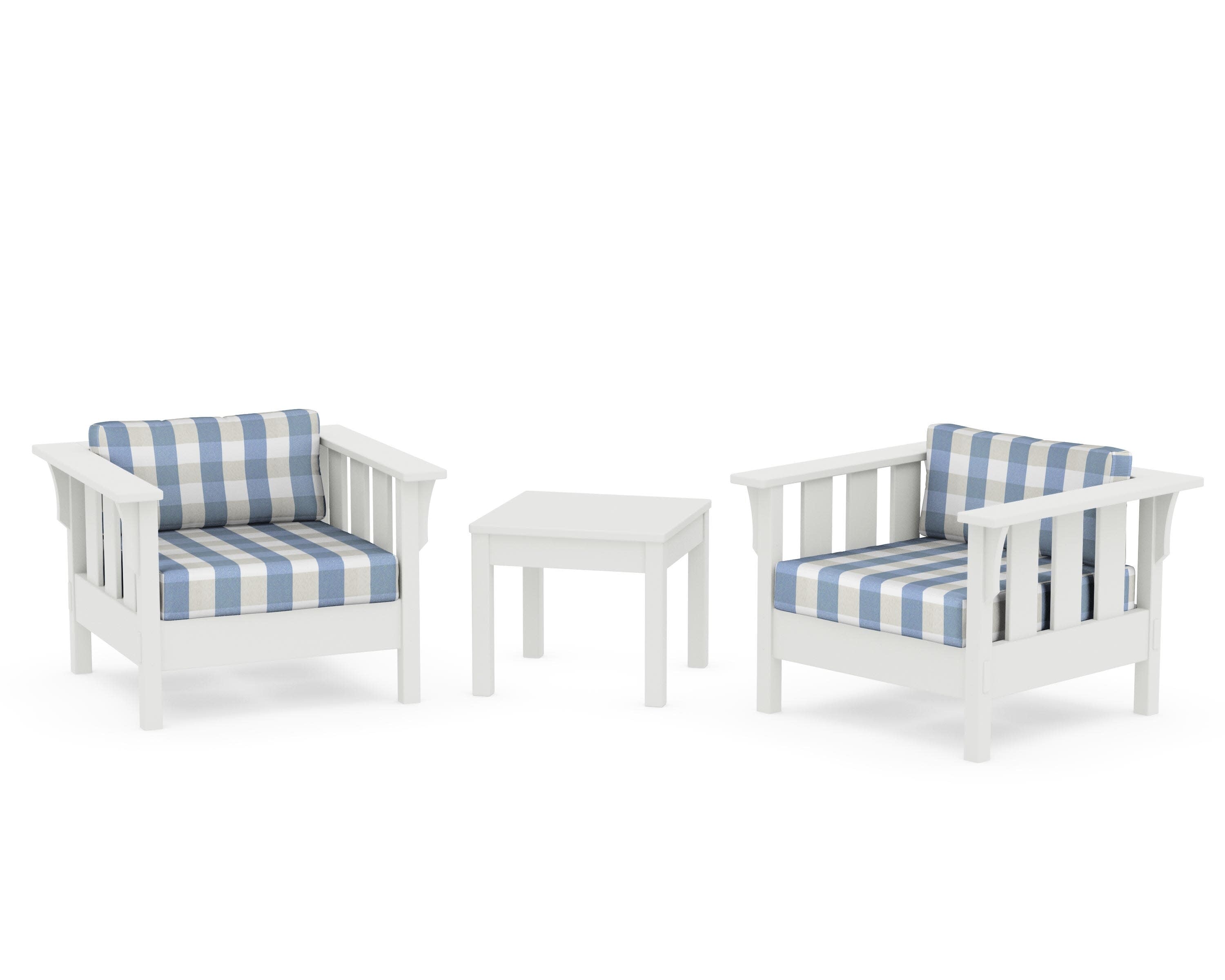 Acadia 3-Piece Deep Seating Set in Vintage White / Buffalo Plaid Sky Blue