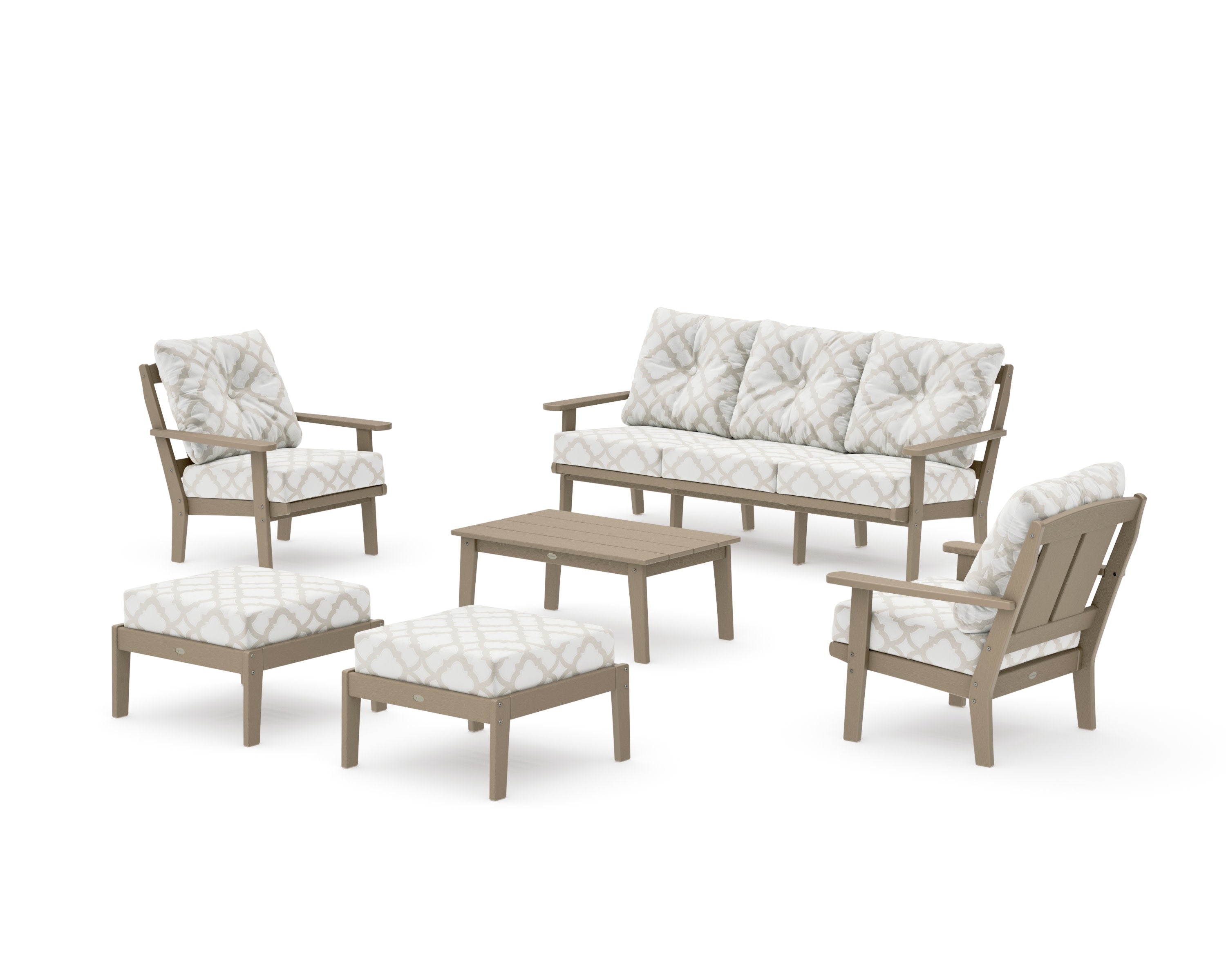 Mission 6-Piece Lounge Sofa Set in Vintage Sahara / Trellis Dune Burlap
