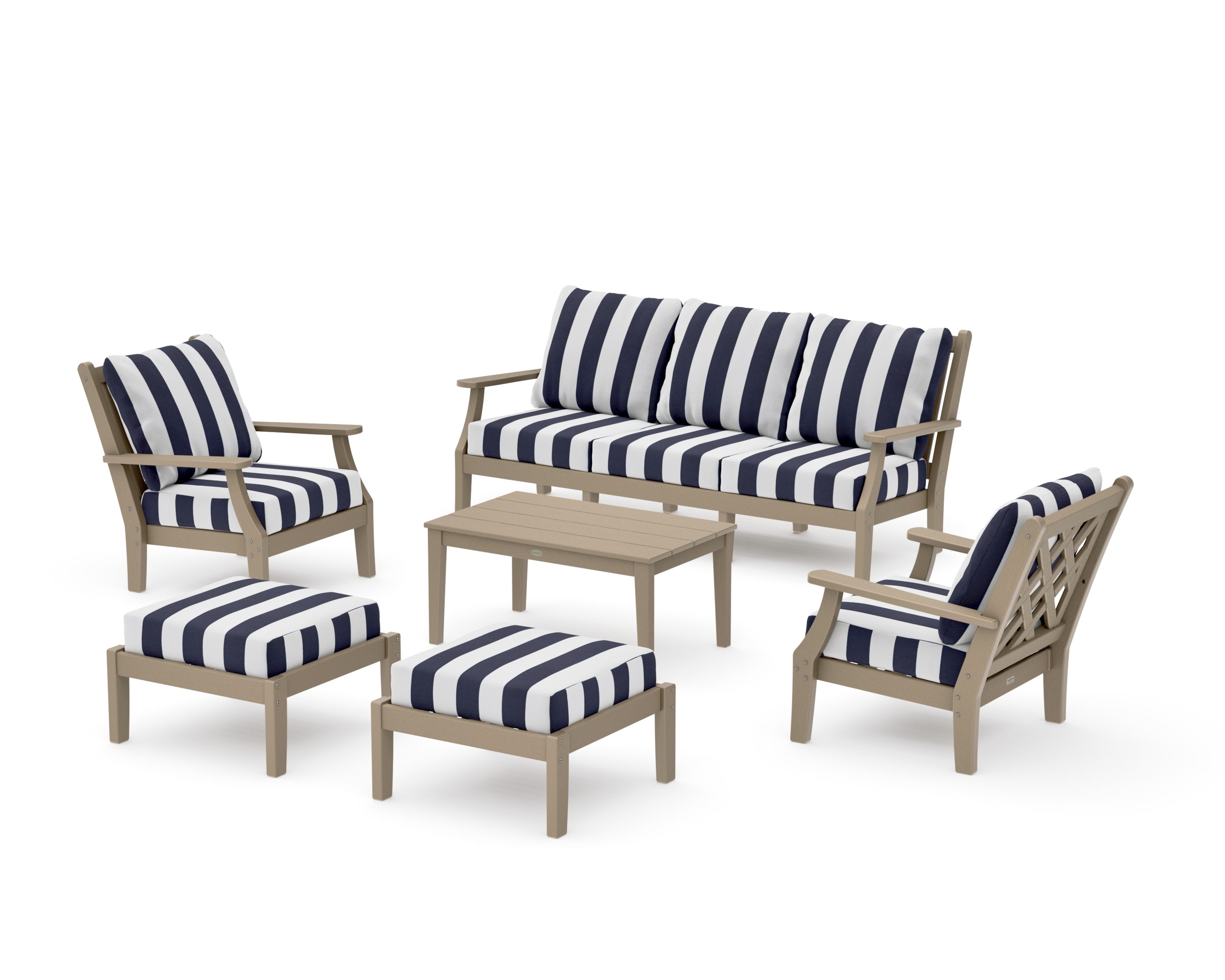 Wovendale 6-Piece Lounge Sofa Set in Vintage Sahara / Cabana Stripe Navy