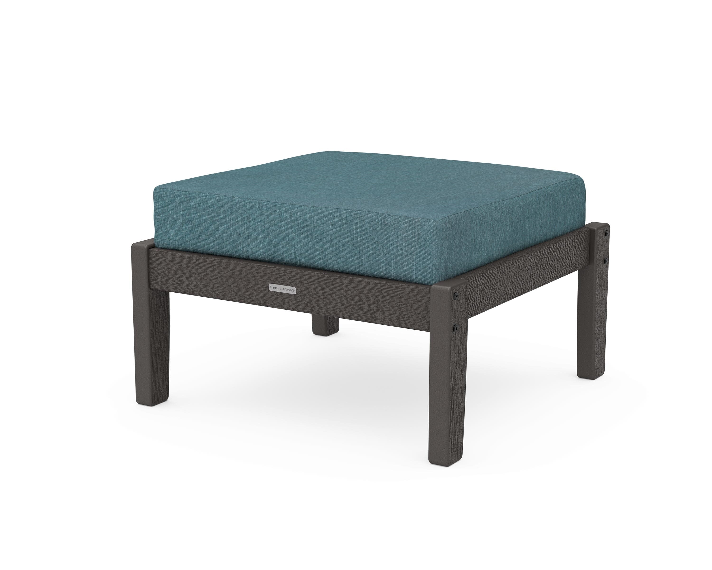 Chinoiserie Deep Seating Ottoman in Vintage Coffee / Ocean Teal