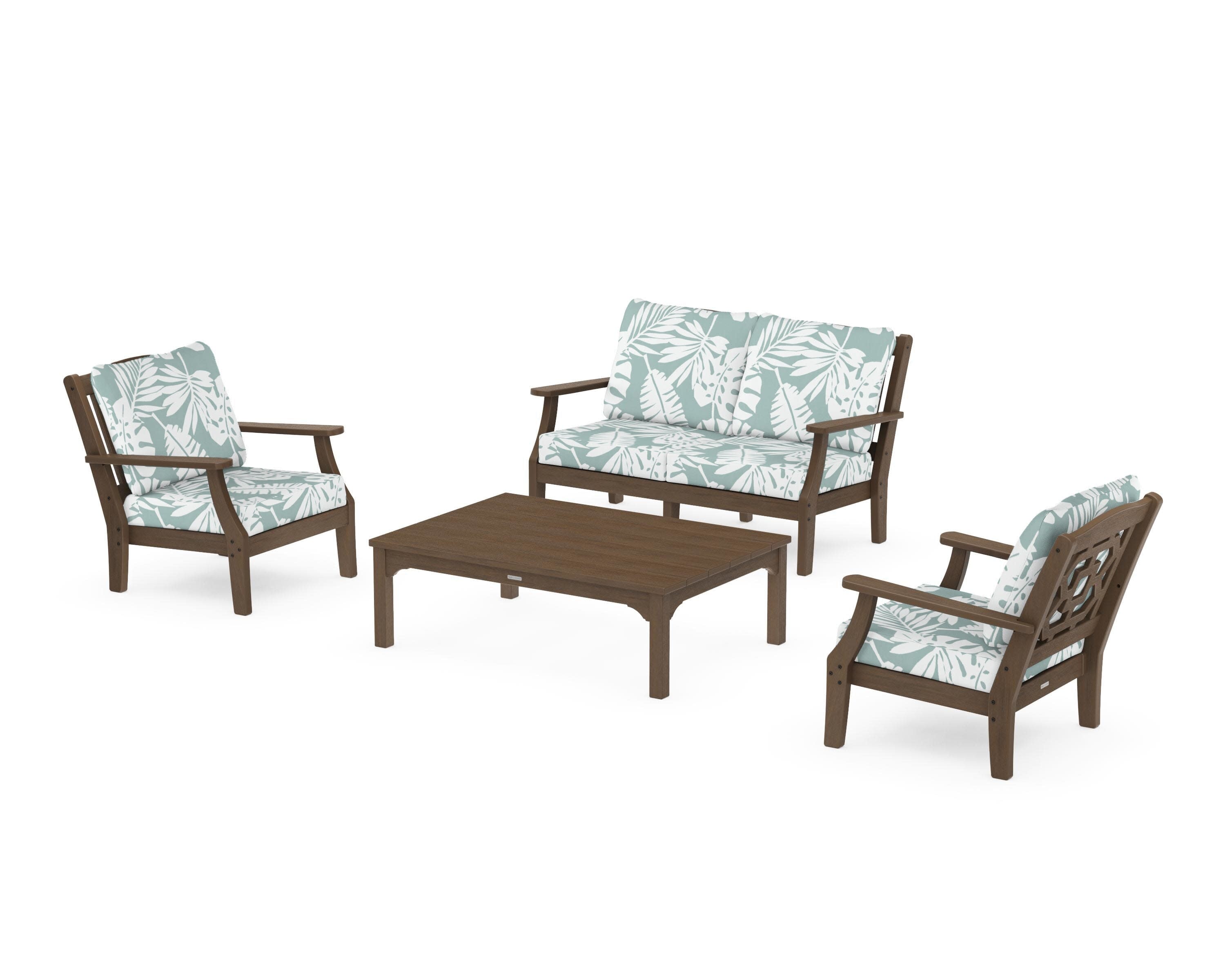 Chinoiserie 4-Piece Deep Seating Set with Loveseat in Kona / Leaf Glacier Spa