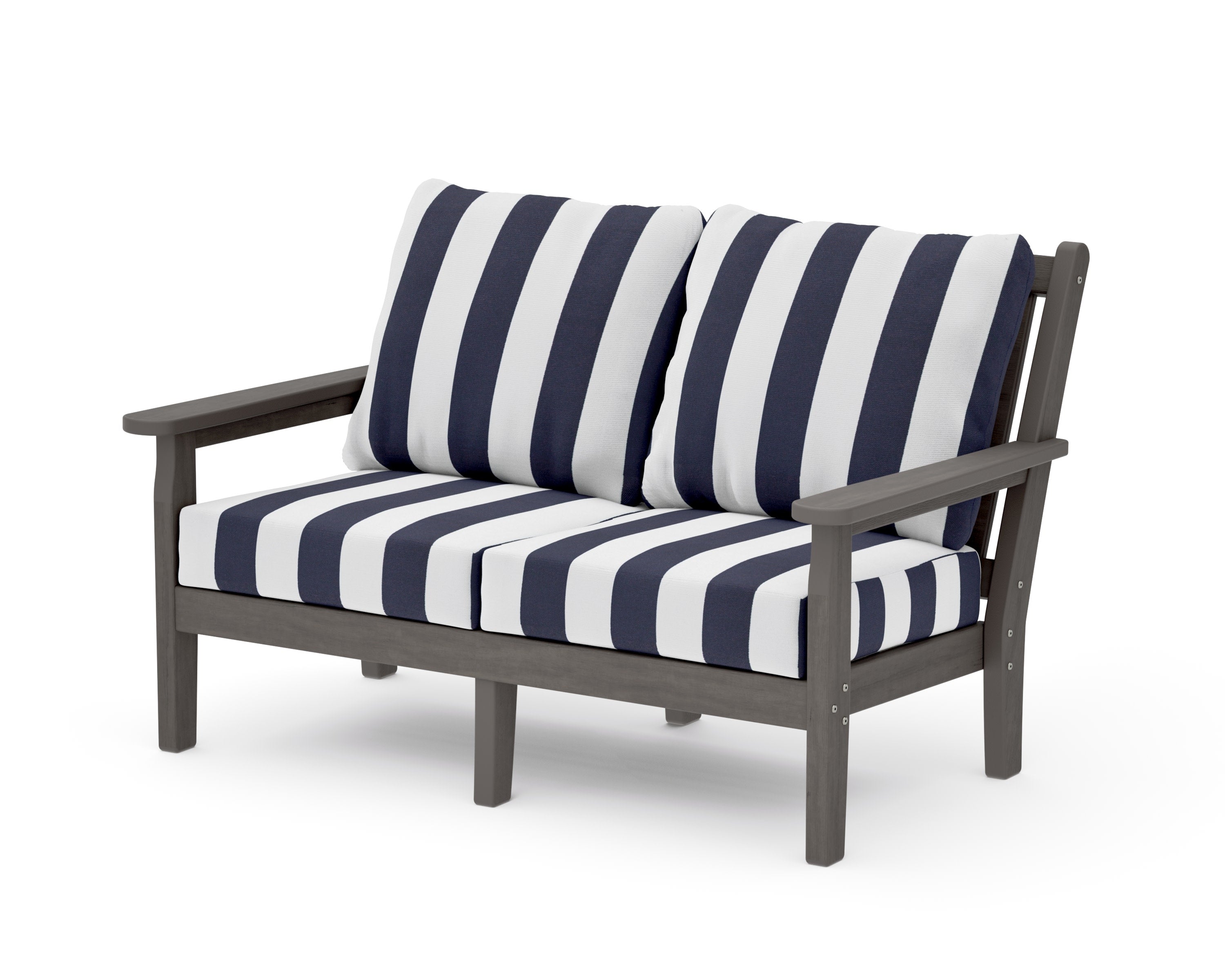 Chippendale Deep Seating Loveseat in Driftwood / Cabana Stripe Navy
