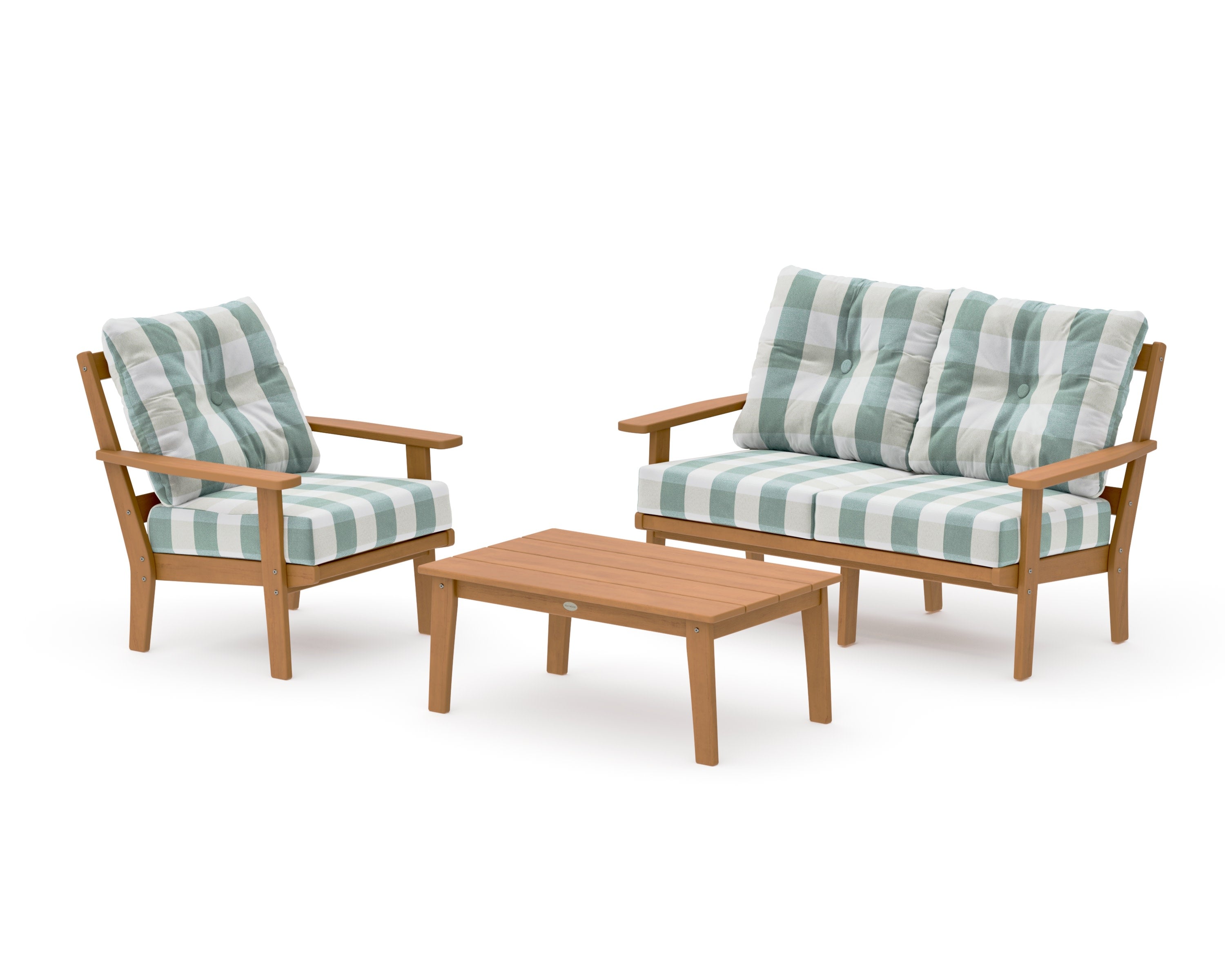 Prairie 3-Piece Deep Seating Set with Loveseat in Natural / Buffalo Plaid Glacier Spa