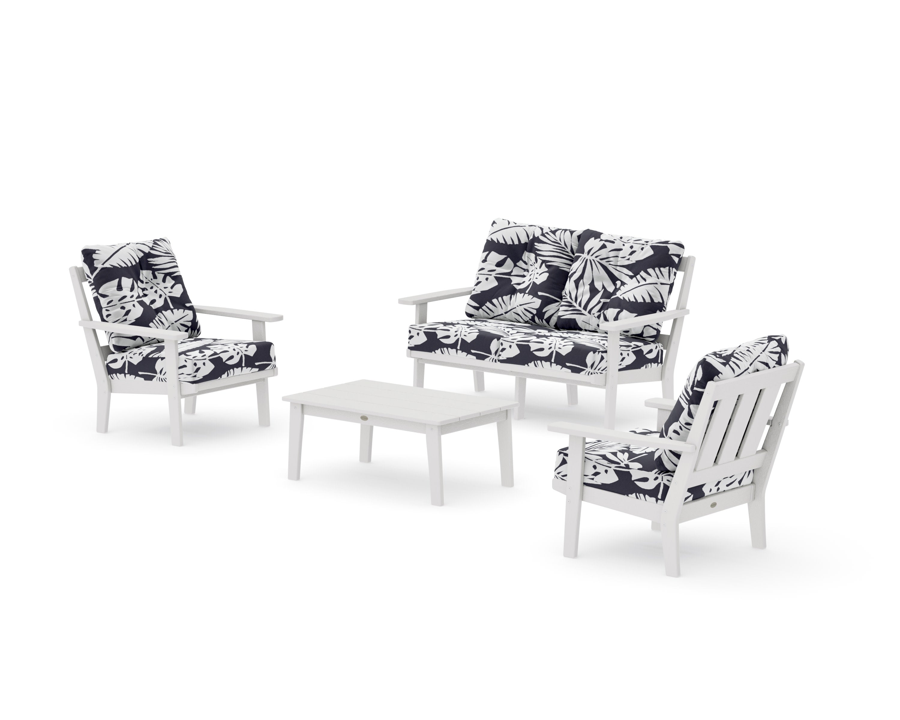 Oxford 4-Piece Deep Seating Set with Loveseat in Vintage White / Leaf Navy