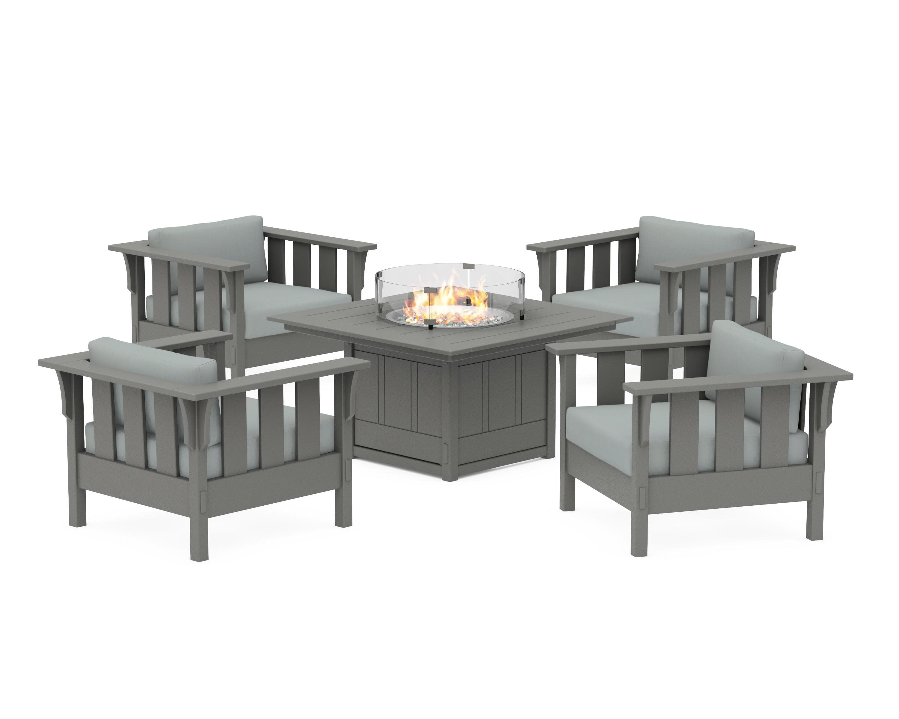 Acadia 5-Piece Deep Seating Set with Fire Pit Table in Slate Grey / Spa