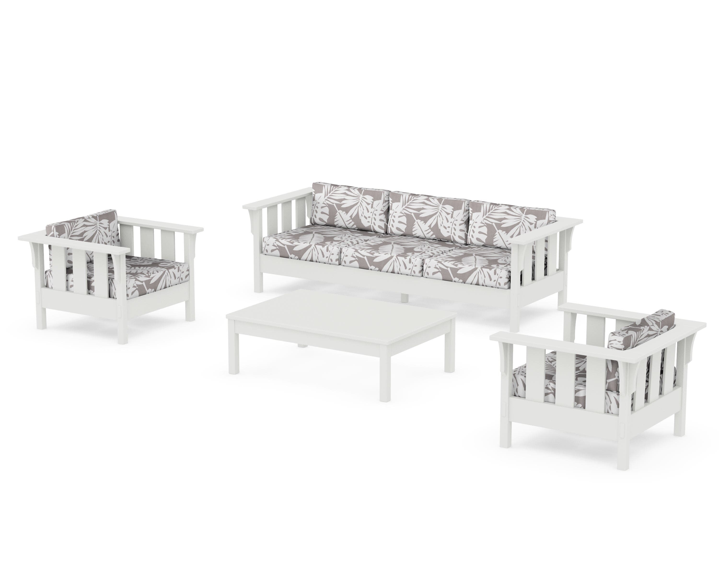 Acadia 4-Piece Deep Seating Set with Sofa in Vintage White / Leaf Grey Mist