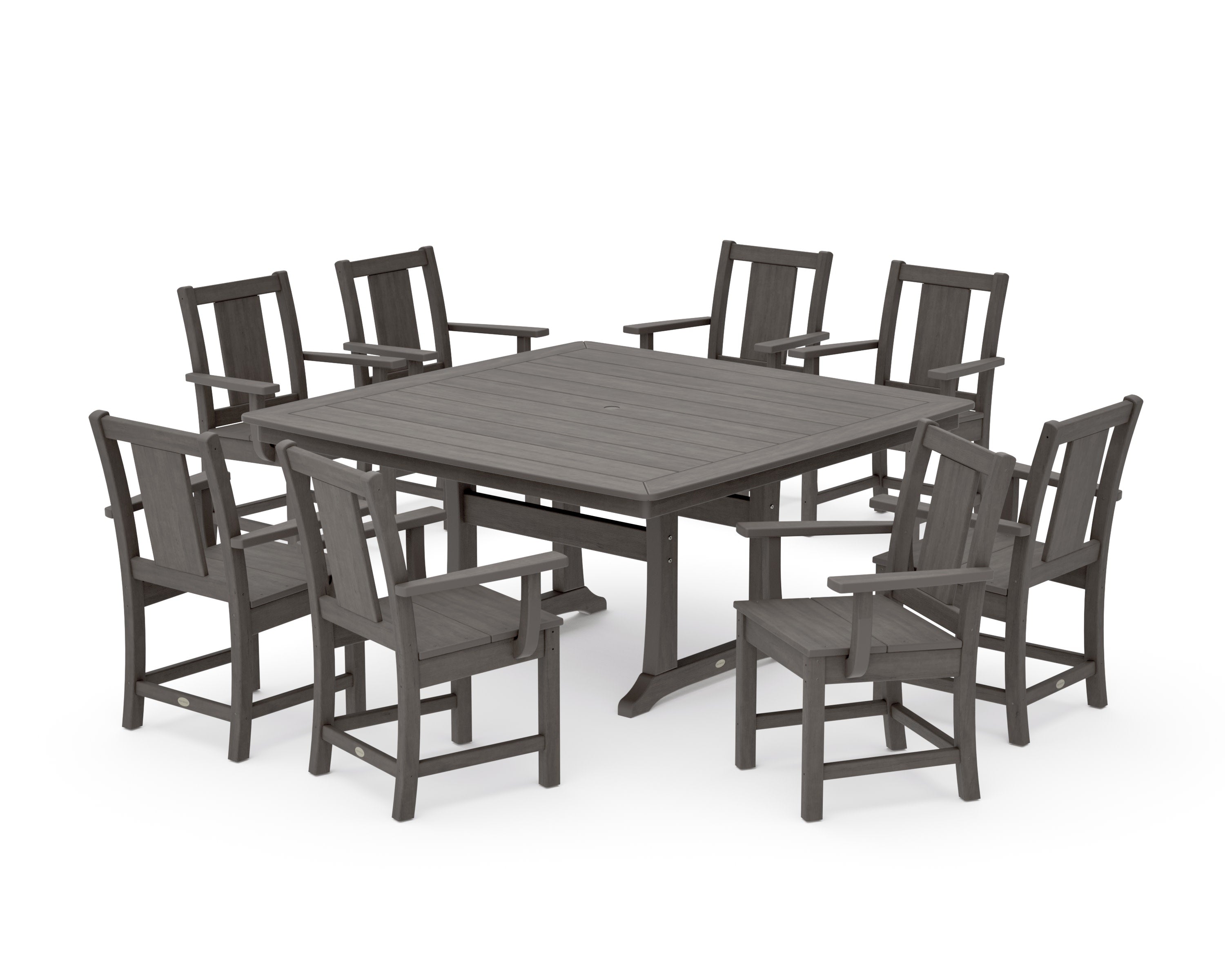 Prairie 9-Piece Square Dining Set with Trestle Legs in Driftwood