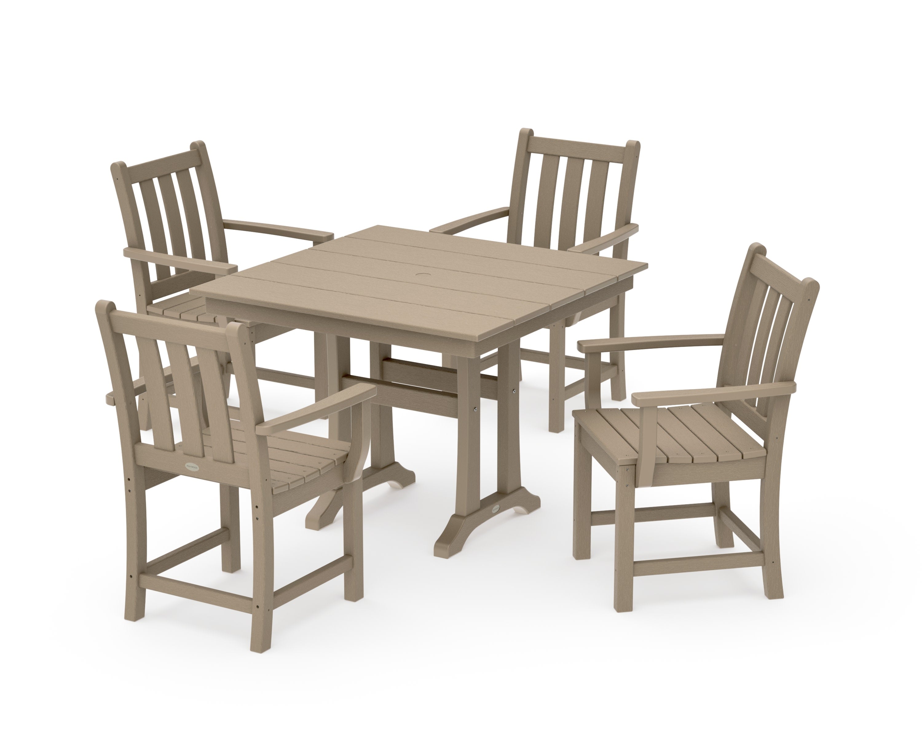 Traditional Garden 5-Piece Farmhouse Dining Set With Trestle Legs in Vintage Sahara