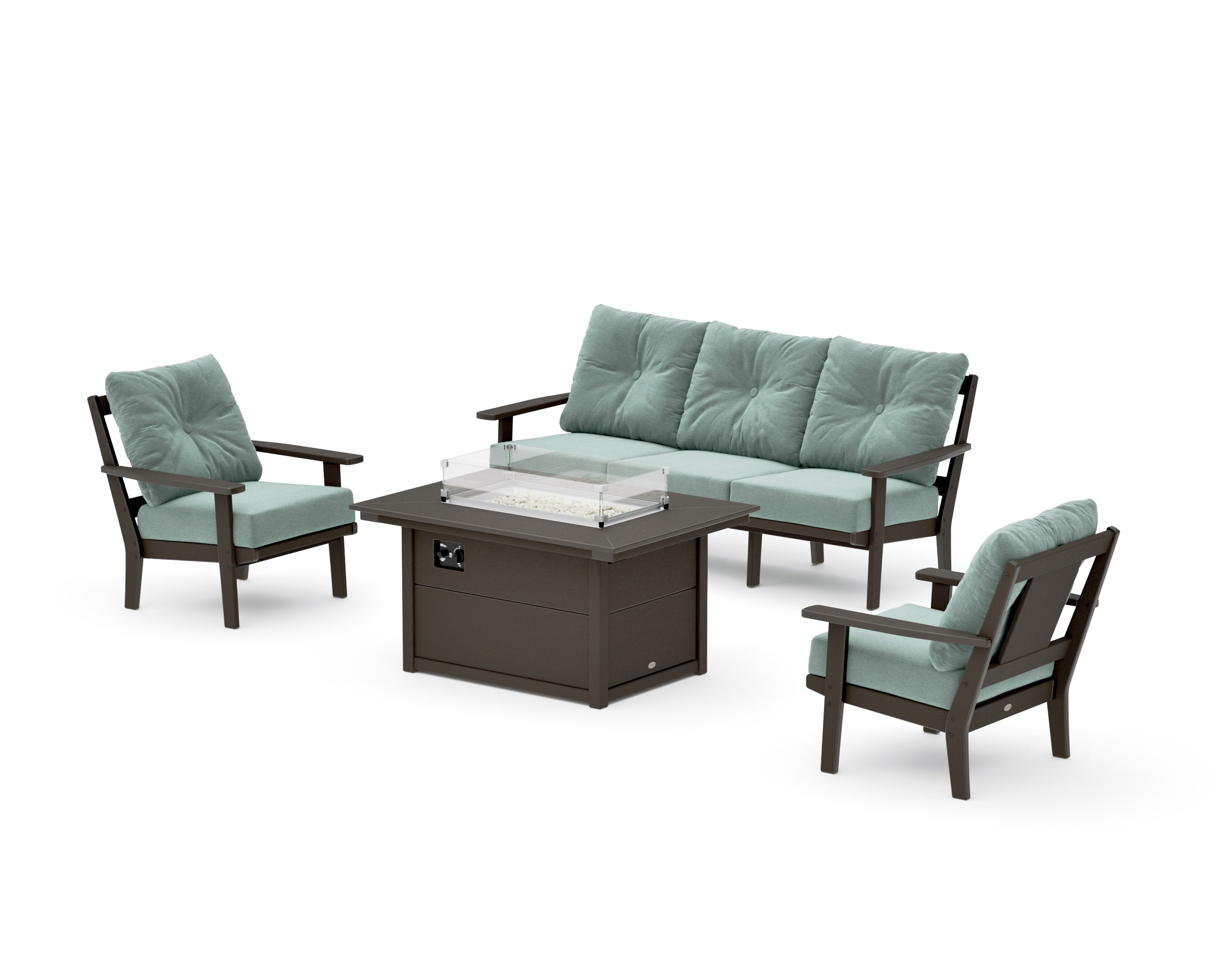 Prairie Deep Seating Fire Pit Table Set in Vintage Coffee / Glacier Spa