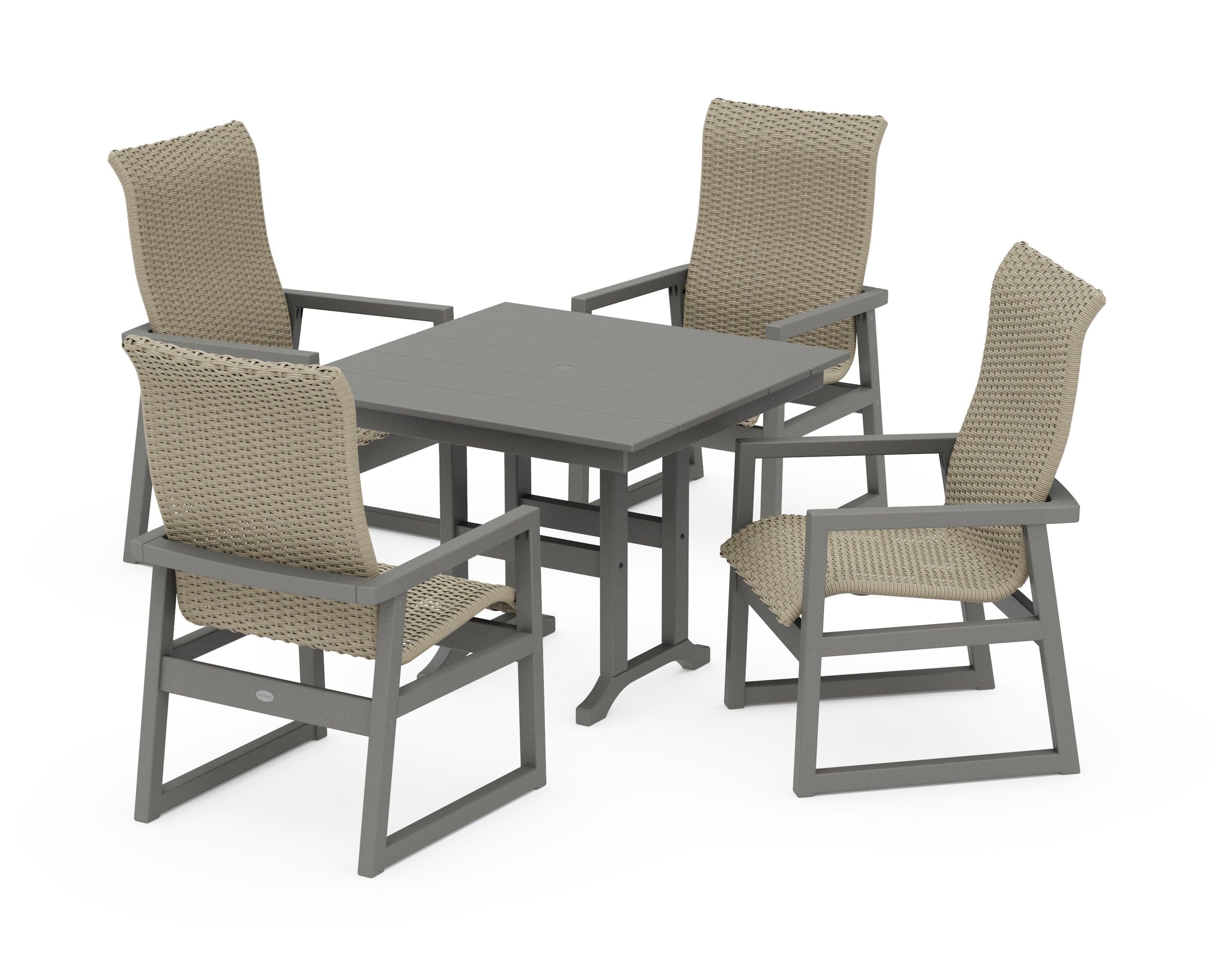 EDGE Woven Highback 5-Piece Farmhouse Dining Set in Slate Grey / Dune Grass
