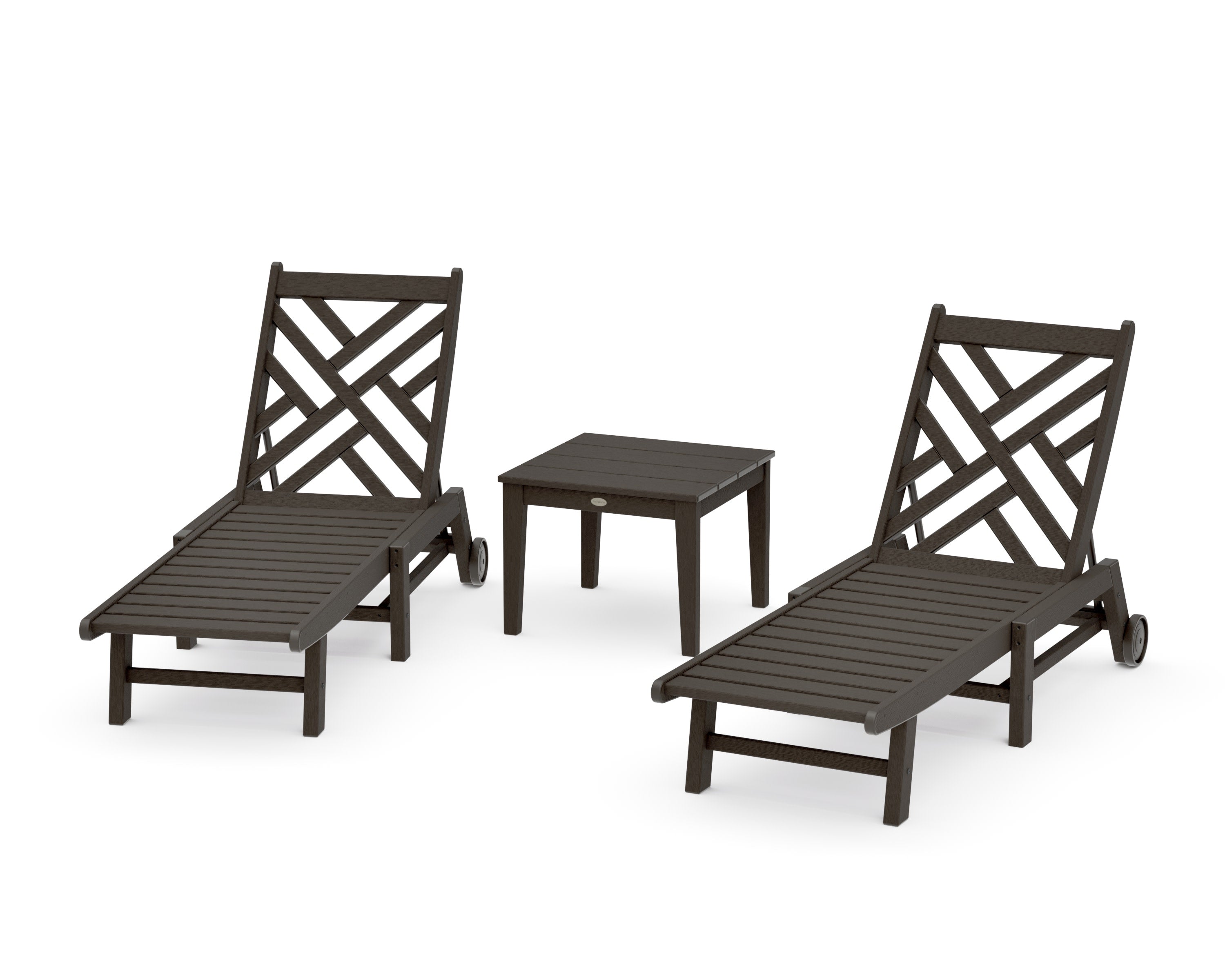 Chippendale 3-Piece Chaise Set with Wheels in Vintage Coffee