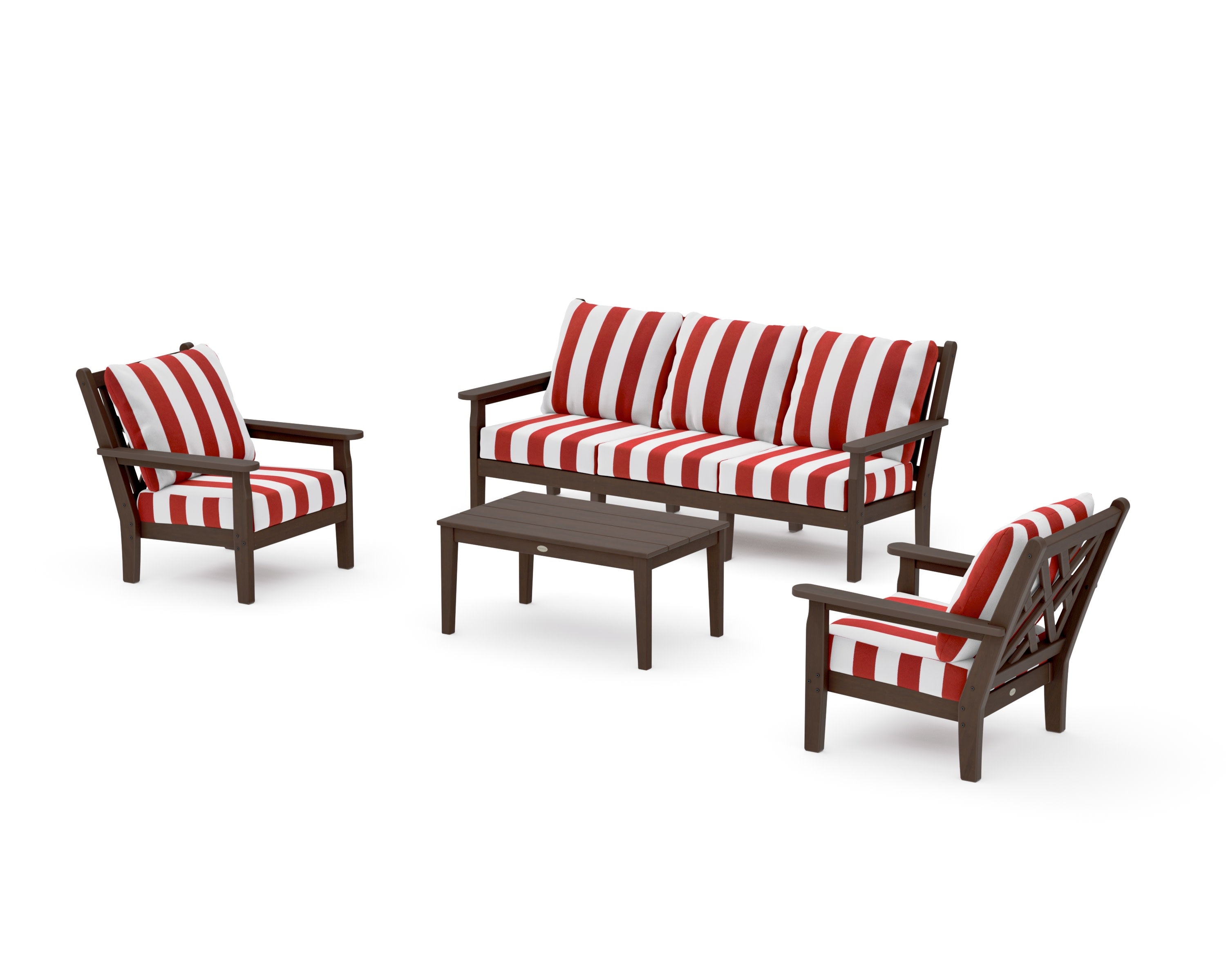 Chippendale 4-Piece Deep Seating Set with Sofa in Kona / Cabana Stripe Crimson