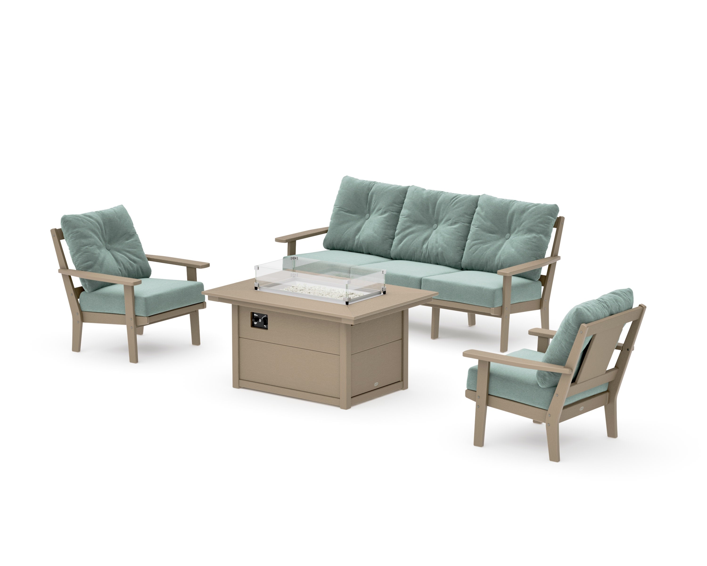 Prairie Deep Seating Fire Pit Table Set in Vintage Sahara / Glacier Spa