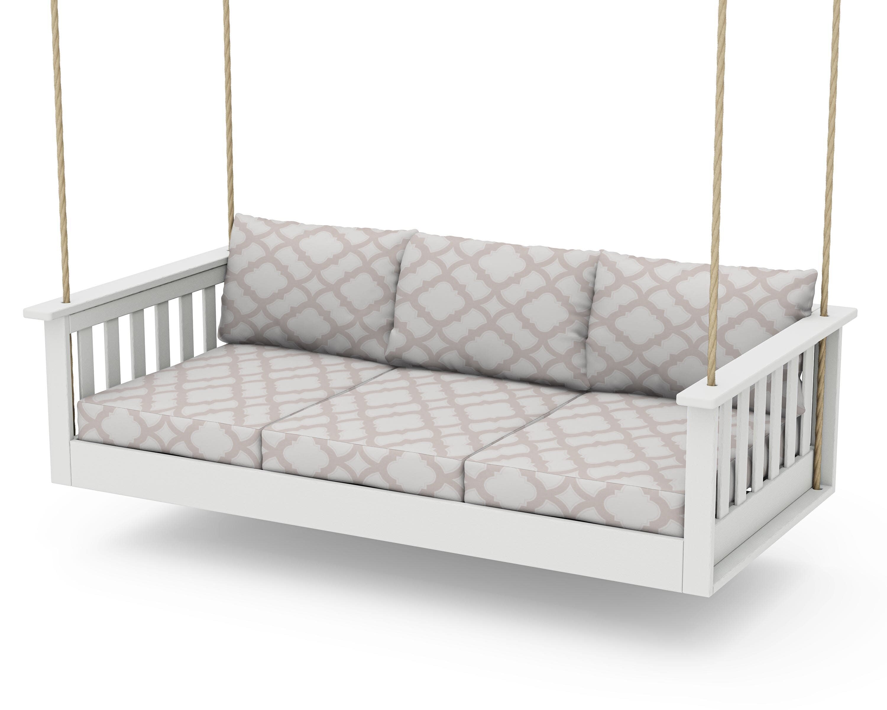 Vineyard Daybed Swing in Vintage White / Trellis Dune Burlap