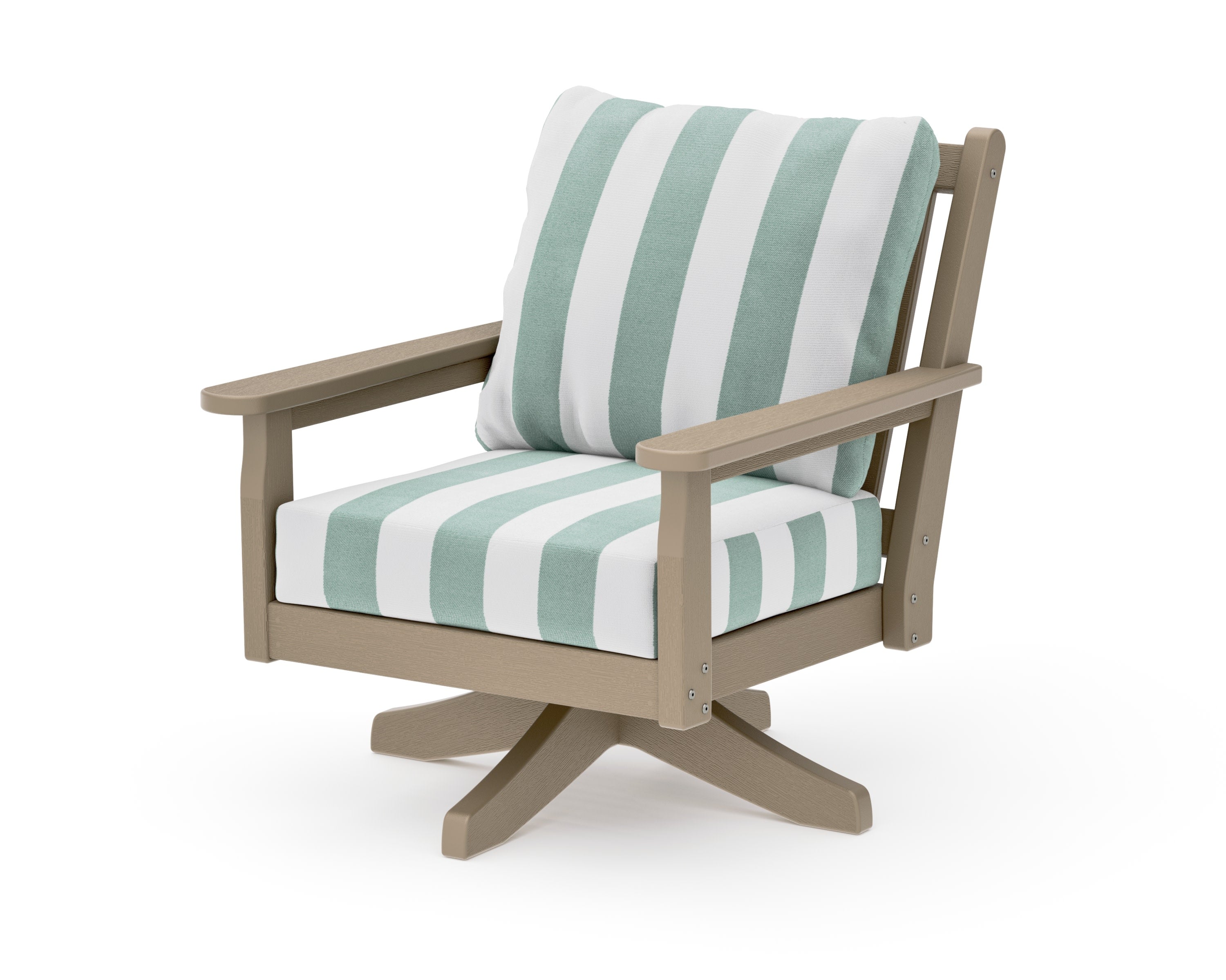 Chippendale Deep Seating Swivel Chair in Vintage Sahara / Cabana Stripe Glacier Spa