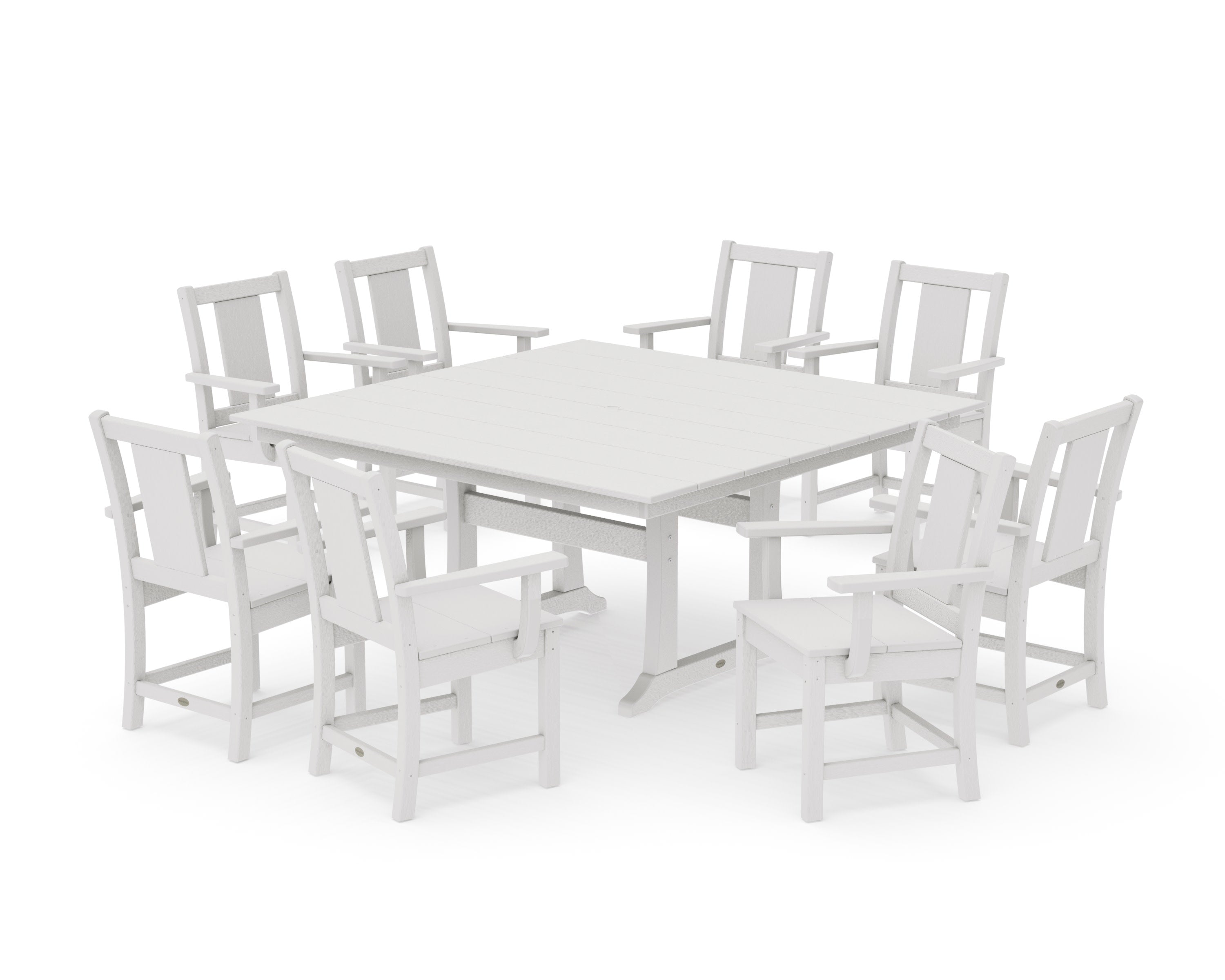 Prairie 9-Piece Square Farmhouse Dining Set with Trestle Legs in Vintage White