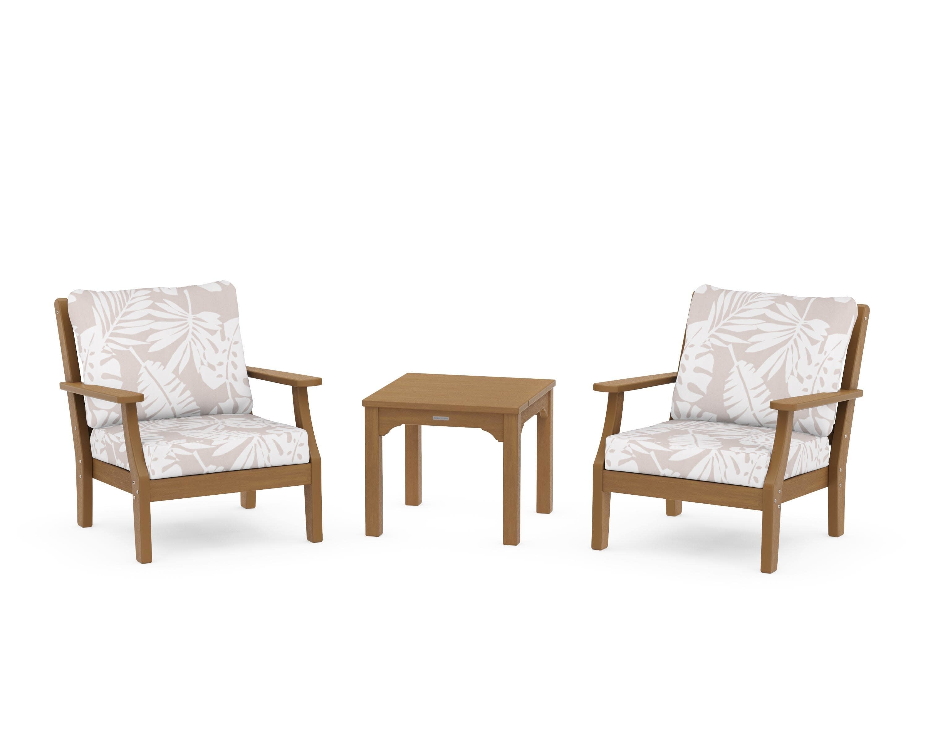 Chinoiserie 3-Piece Deep Seating Set in Natural / Leaf Dune Burlap
