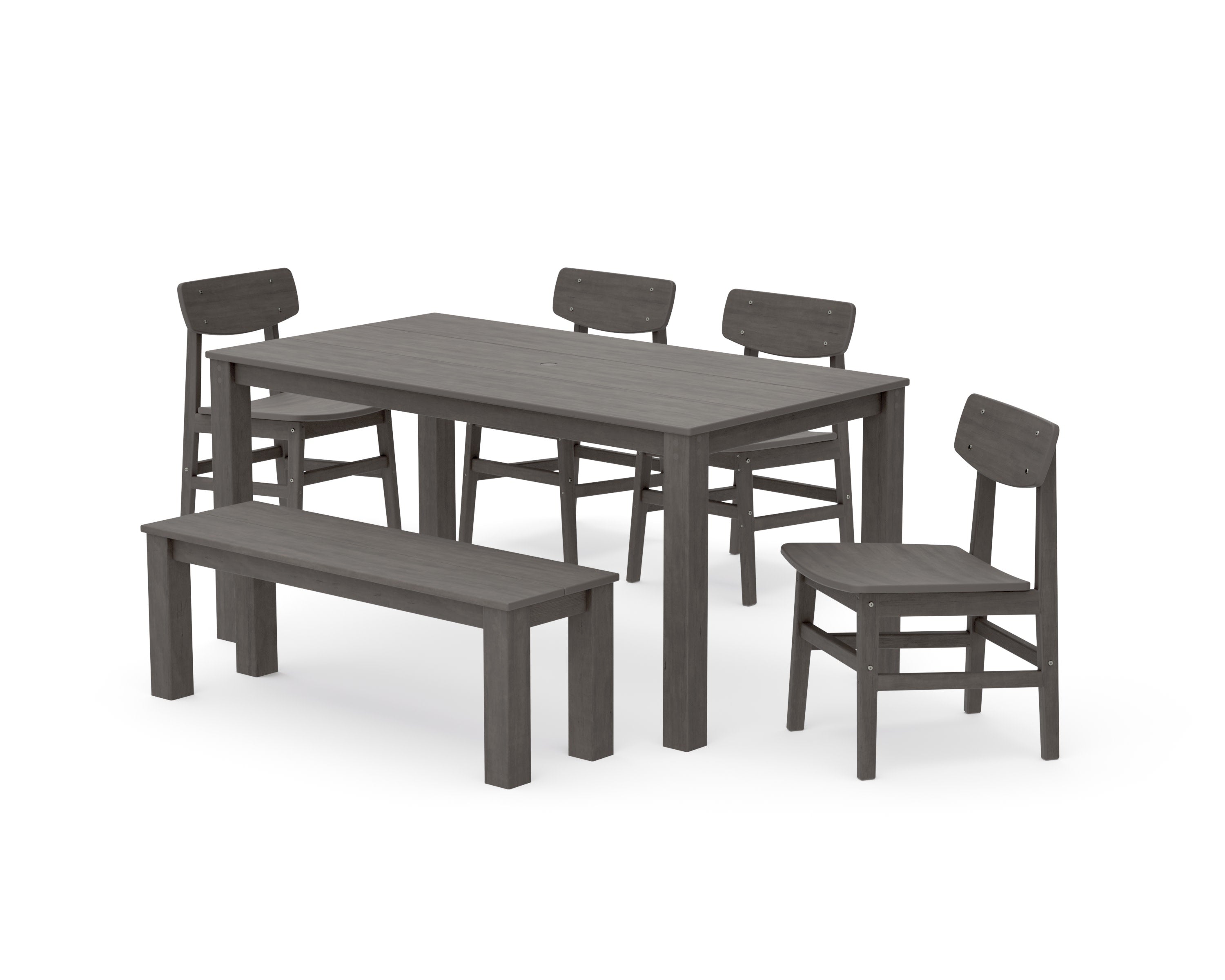 Modern Studio Urban Chair 6-Piece Parsons Dining Set with Bench in Driftwood