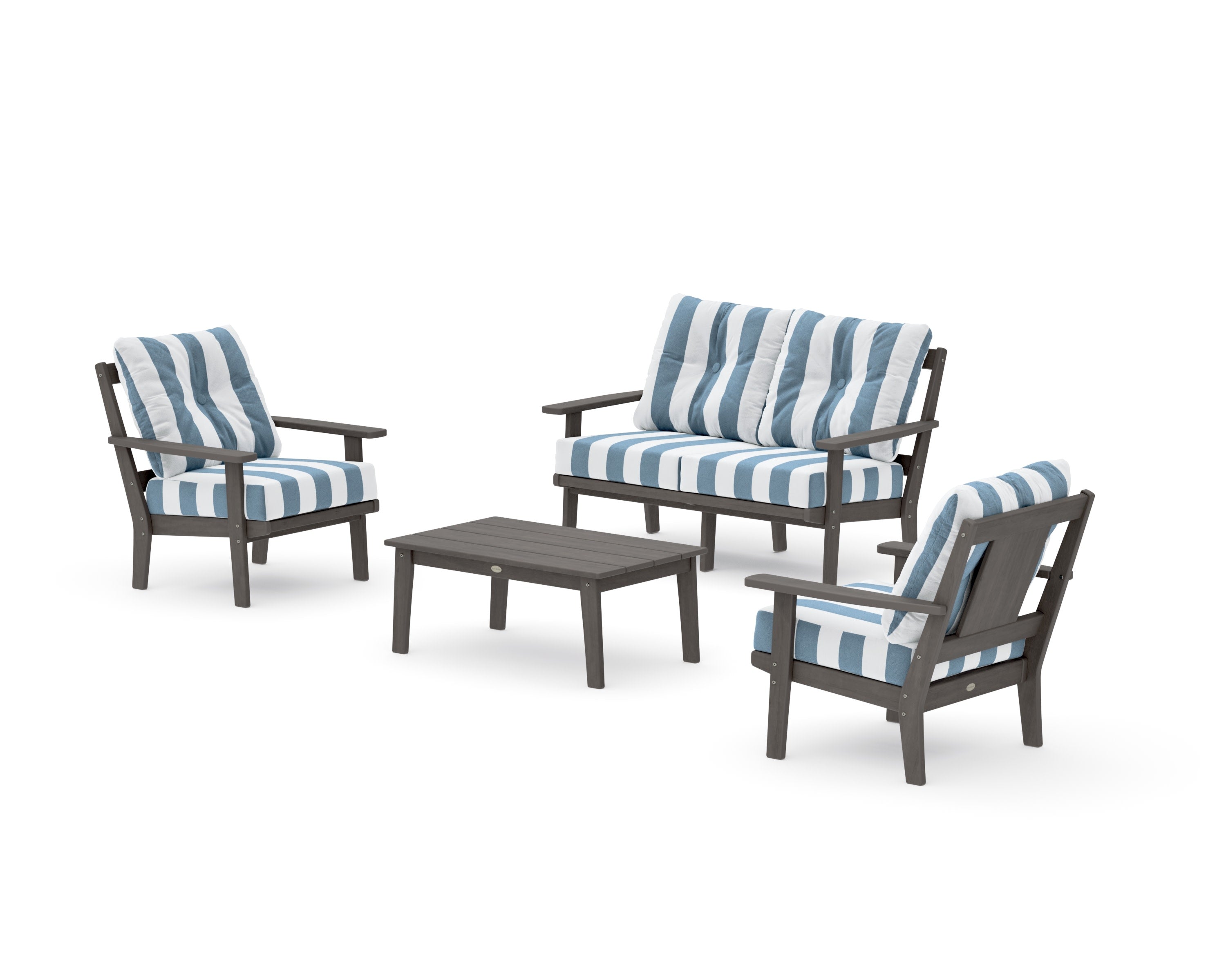 Prairie 4-Piece Deep Seating Set with Loveseat in Driftwood / Cabana Stripe Sky Blue