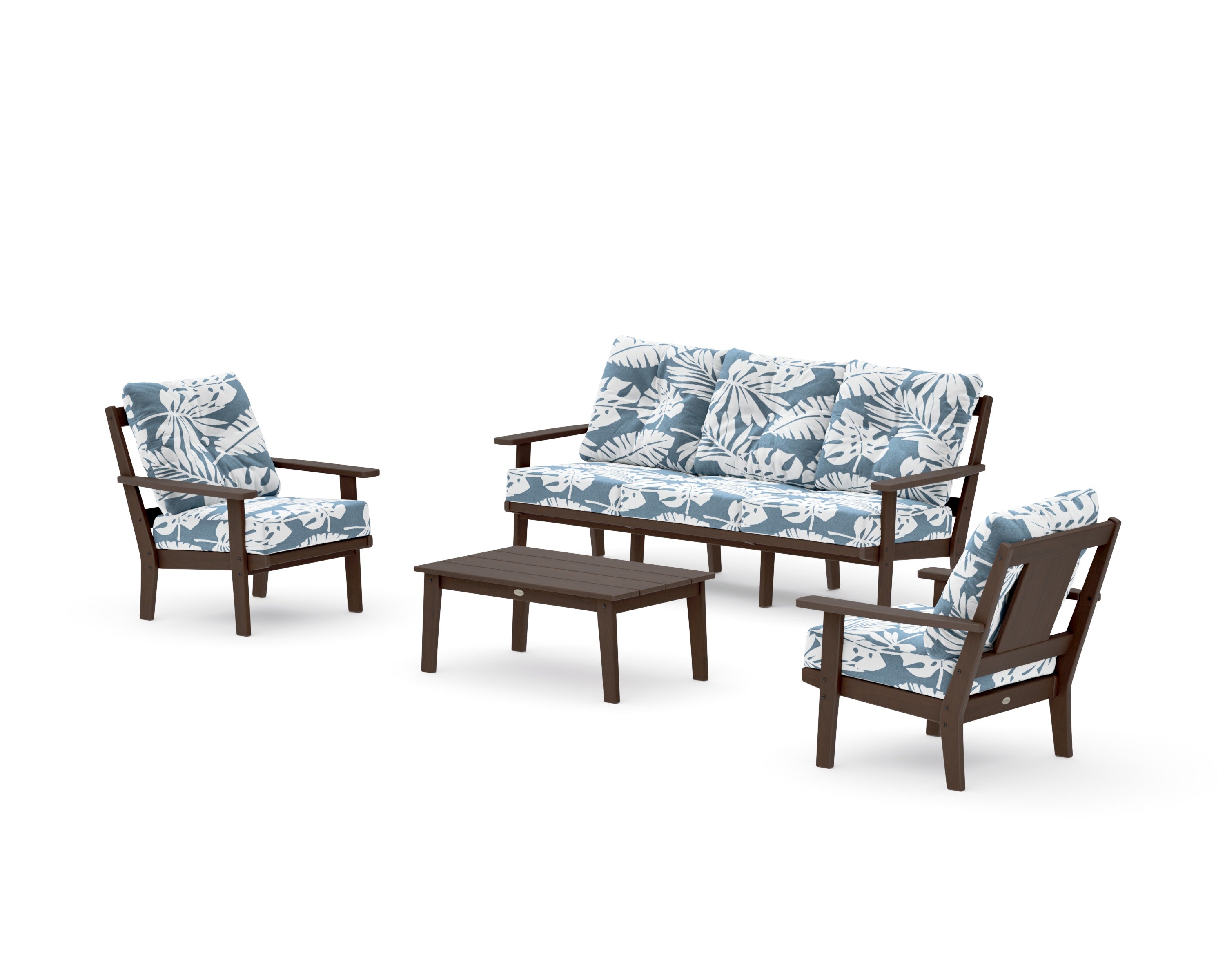 Prairie 4-Piece Deep Seating Set with Sofa in Kona / Leaf Sky Blue