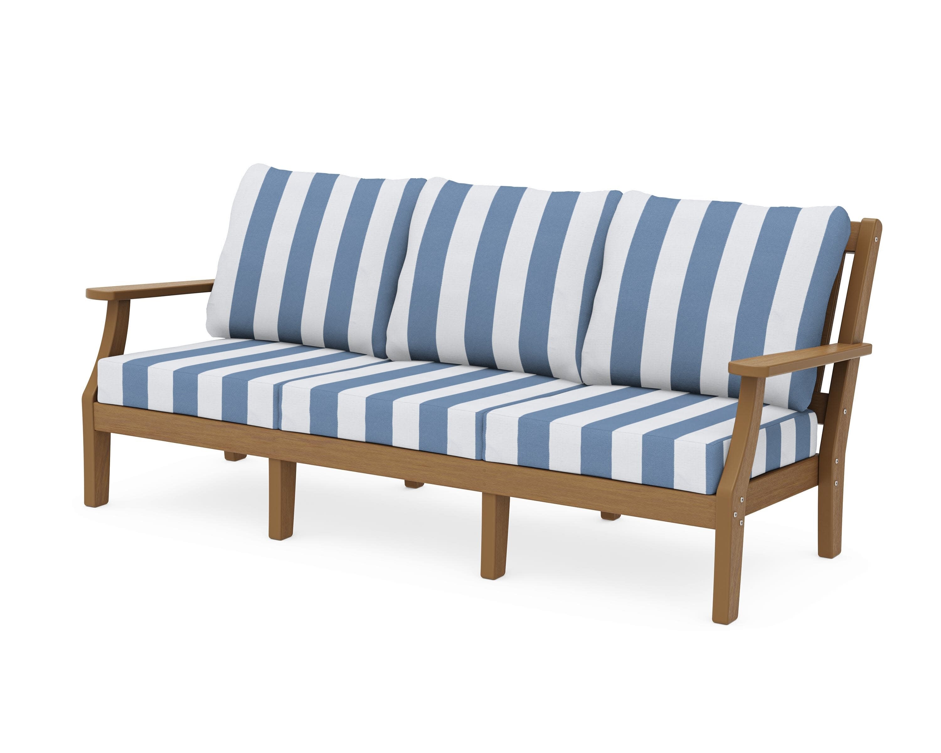 Chinoiserie Deep Seating Sofa in Natural / Cabana Stripe Sky Blue