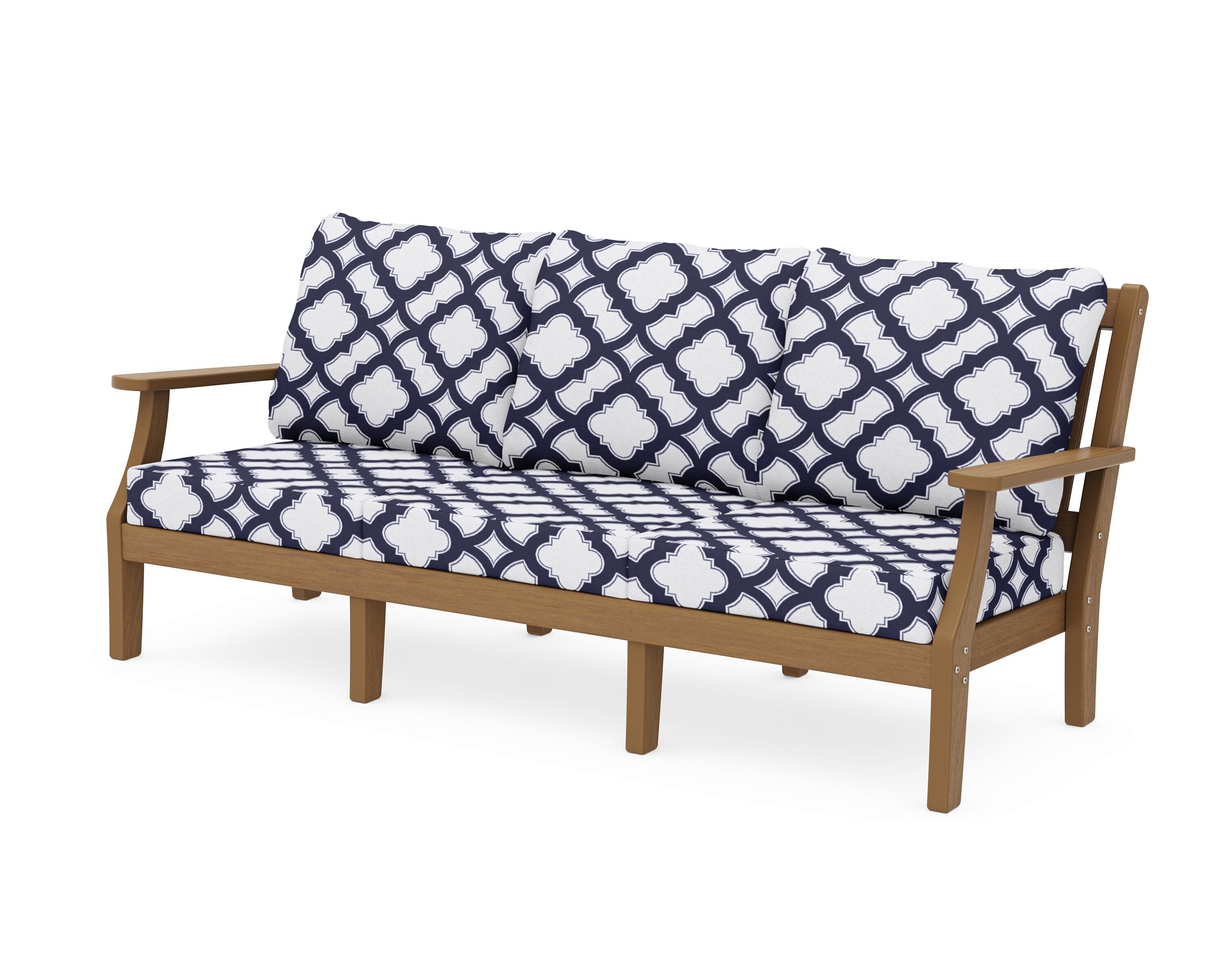 Chinoiserie Deep Seating Sofa in Natural / Trellis Navy