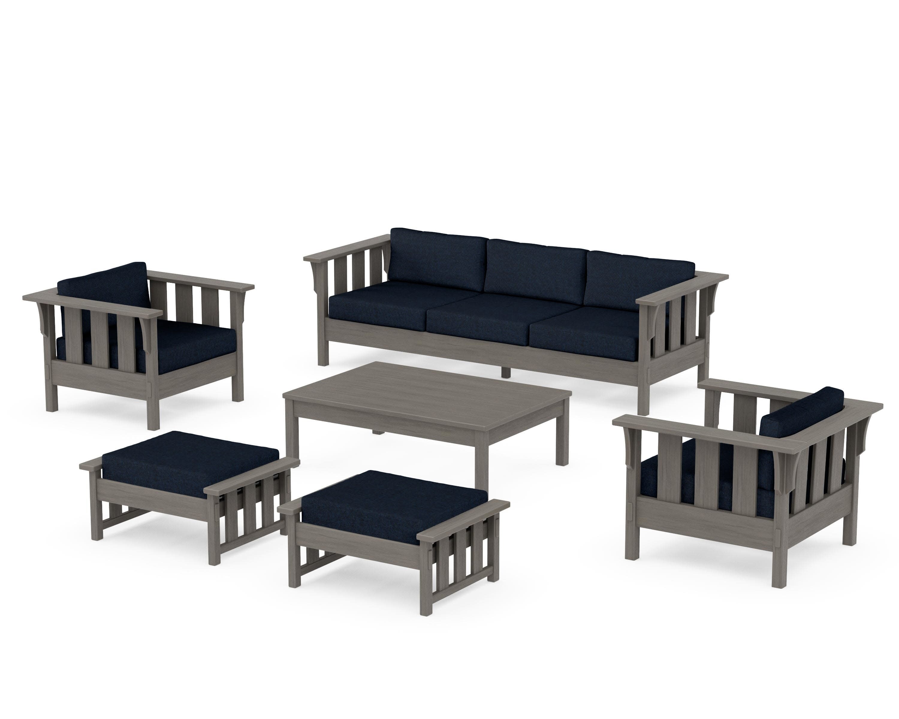 Acadia 6-Piece Lounge Sofa Set in Driftwood / Marine Indigo