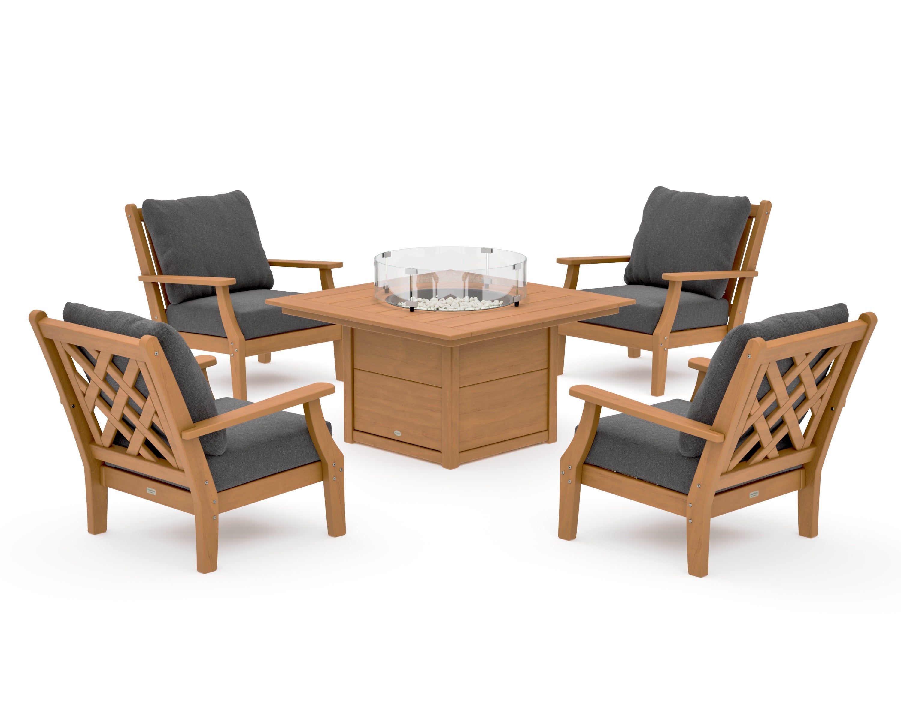 Wovendale 5-Piece Deep Seating Set with Fire Pit Table in Natural / Ash Charcoal